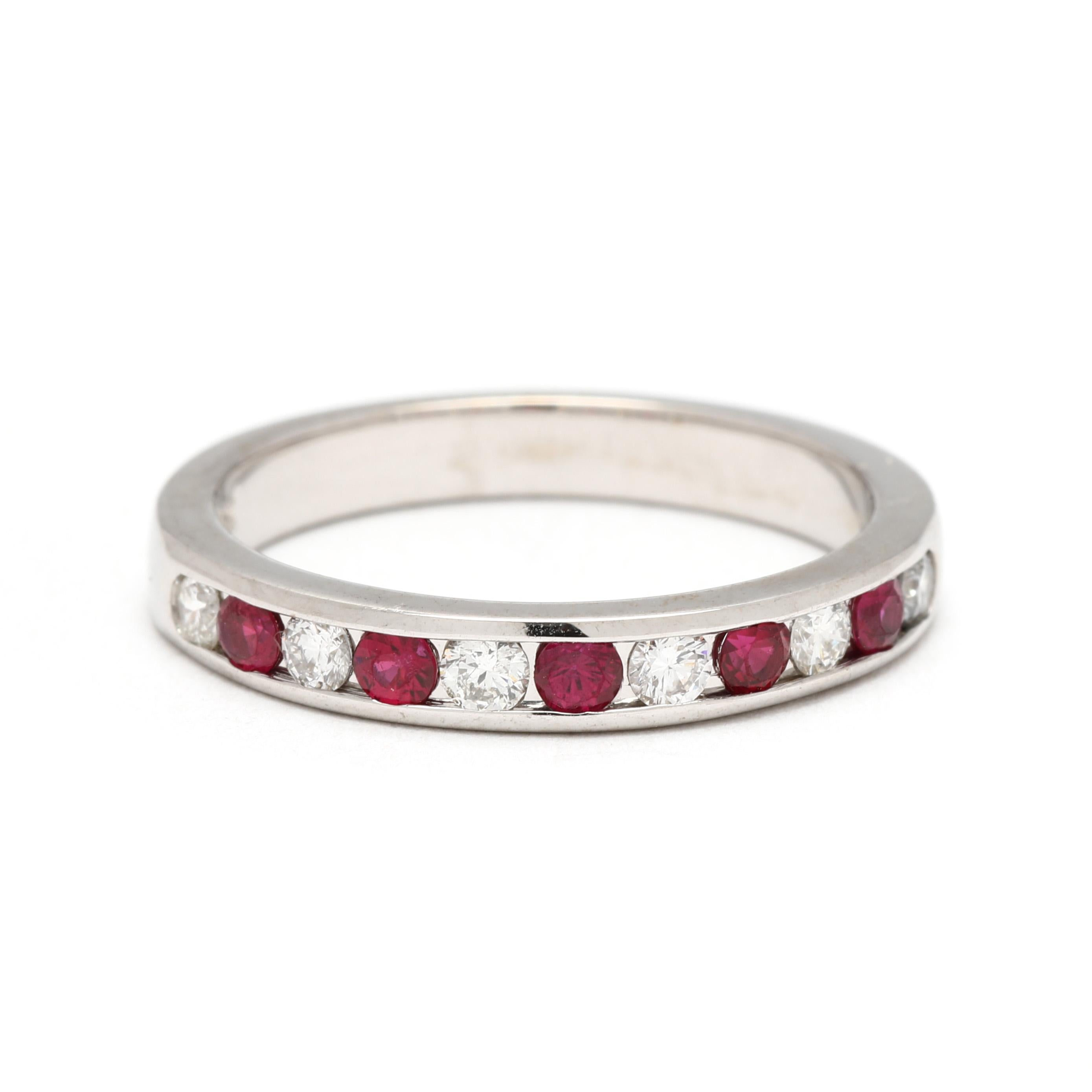 0.61ctw Ruby and Diamond Channel Band Ring, 18k White Gold, Ring Size 6.25