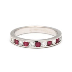 0.61ctw Ruby and Diamond Channel Band Ring, 18k White Gold, Ring Size 6.25