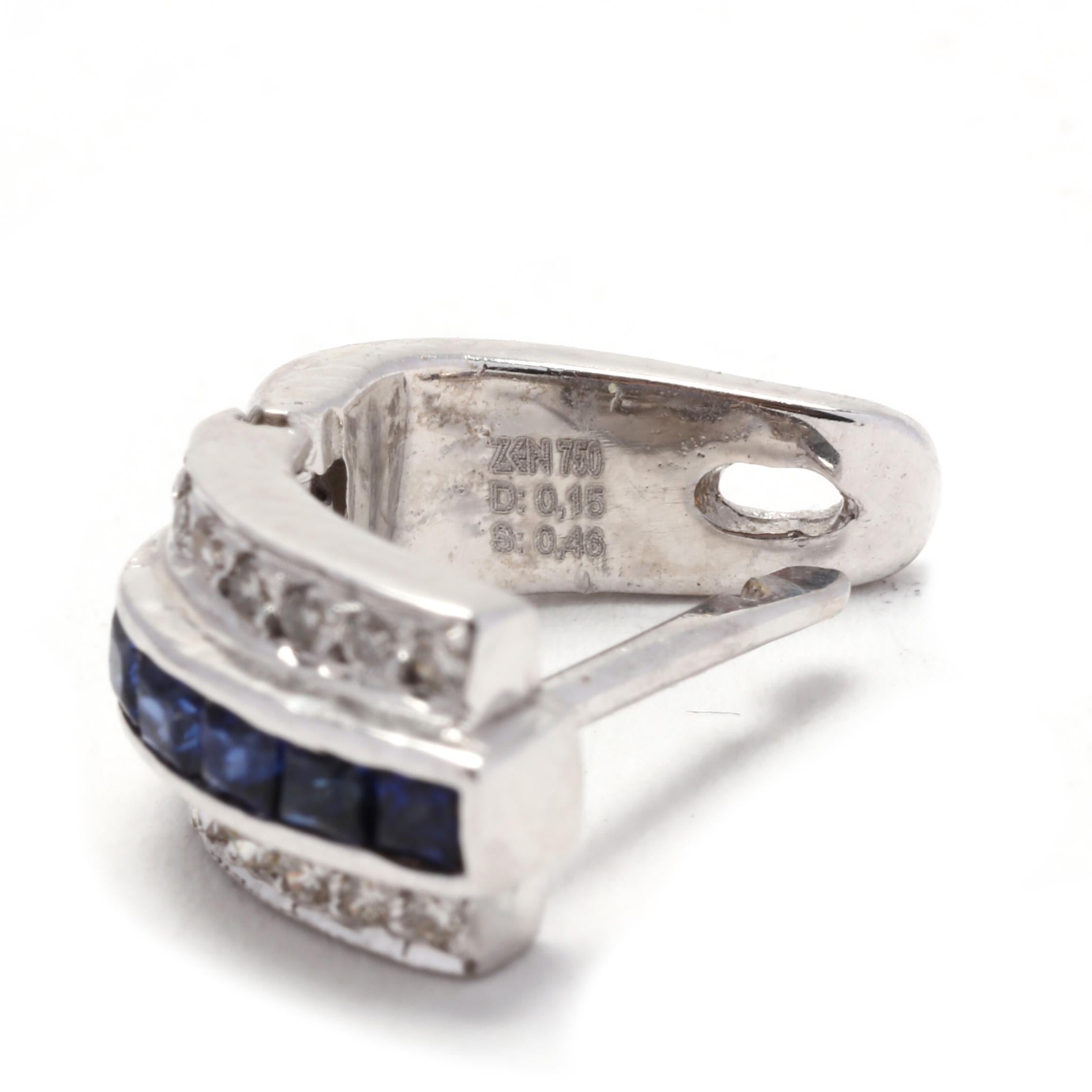 Women's or Men's 0.61ctw Sapphire Diamond Mini Huggie Hoop Earrings, 18K WhiteGold, Length 3/8 In