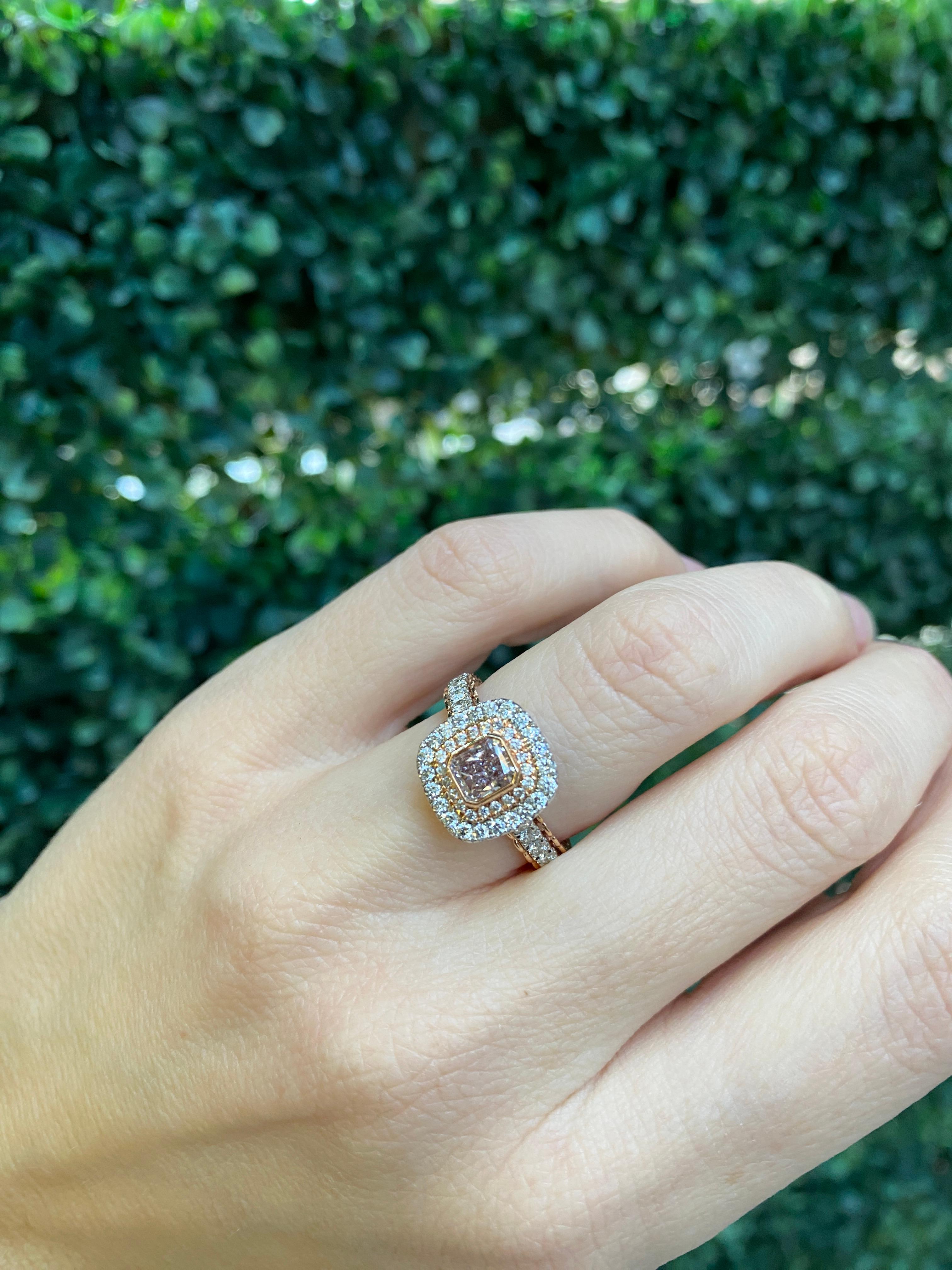 0.62 Bezel Set Radiant Cut Fancy Brownish Purple-Pink Diamond Engagement 5