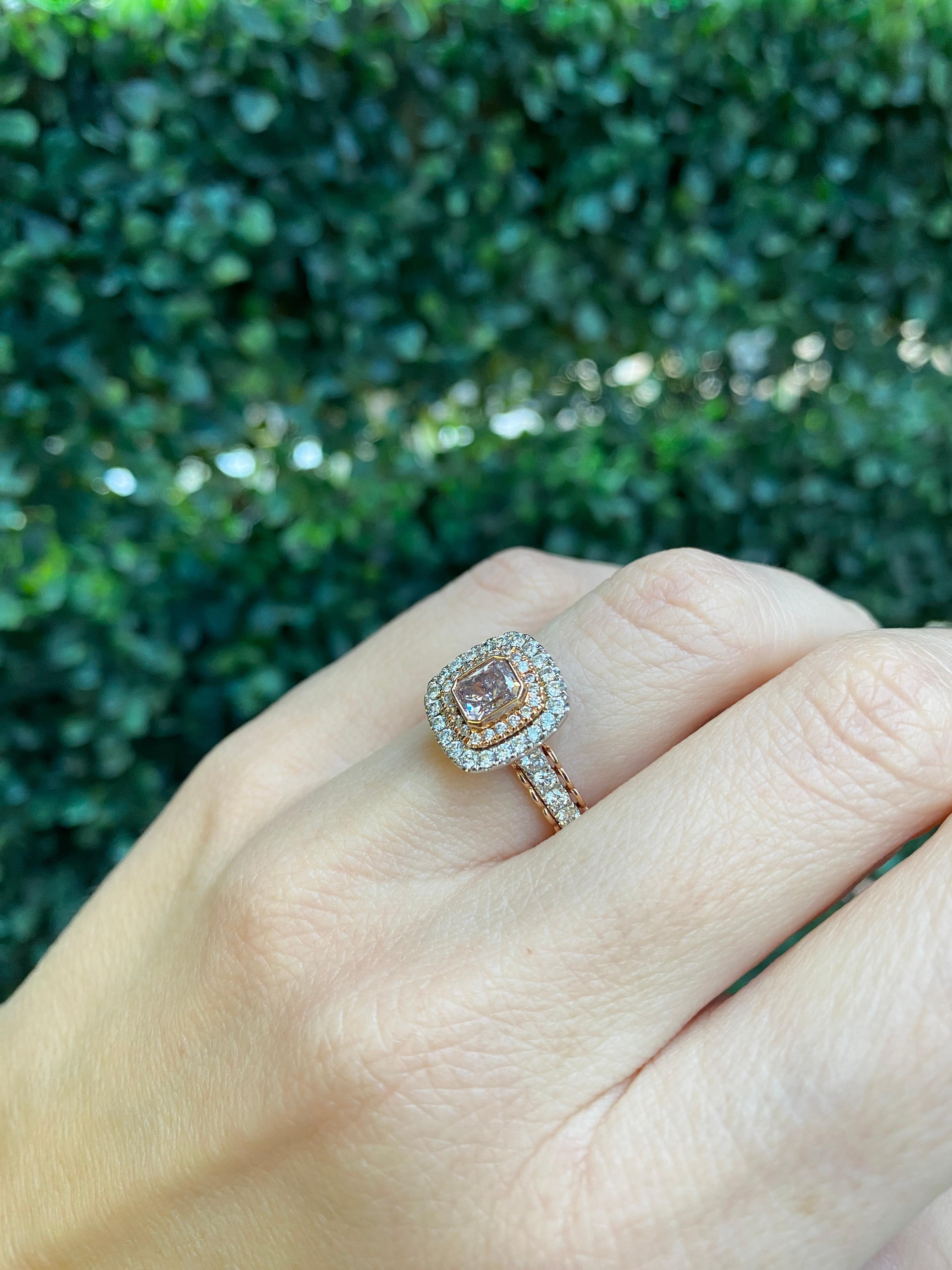 0.62 Bezel Set Radiant Cut Fancy Brownish Purple-Pink Diamond Engagement 6