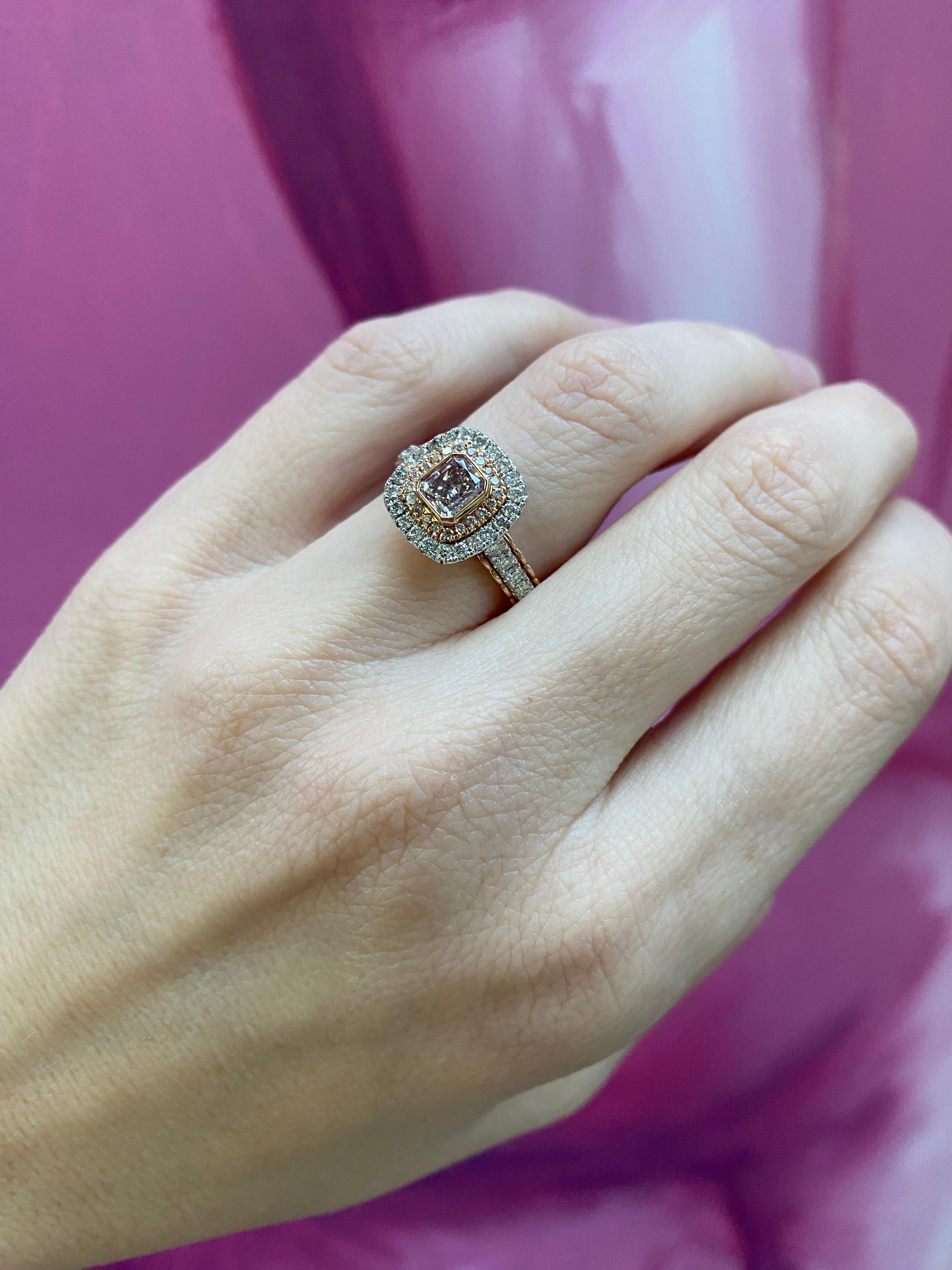 0.62 Bezel Set Radiant Cut Fancy Brownish Purple-Pink Diamond Engagement 8