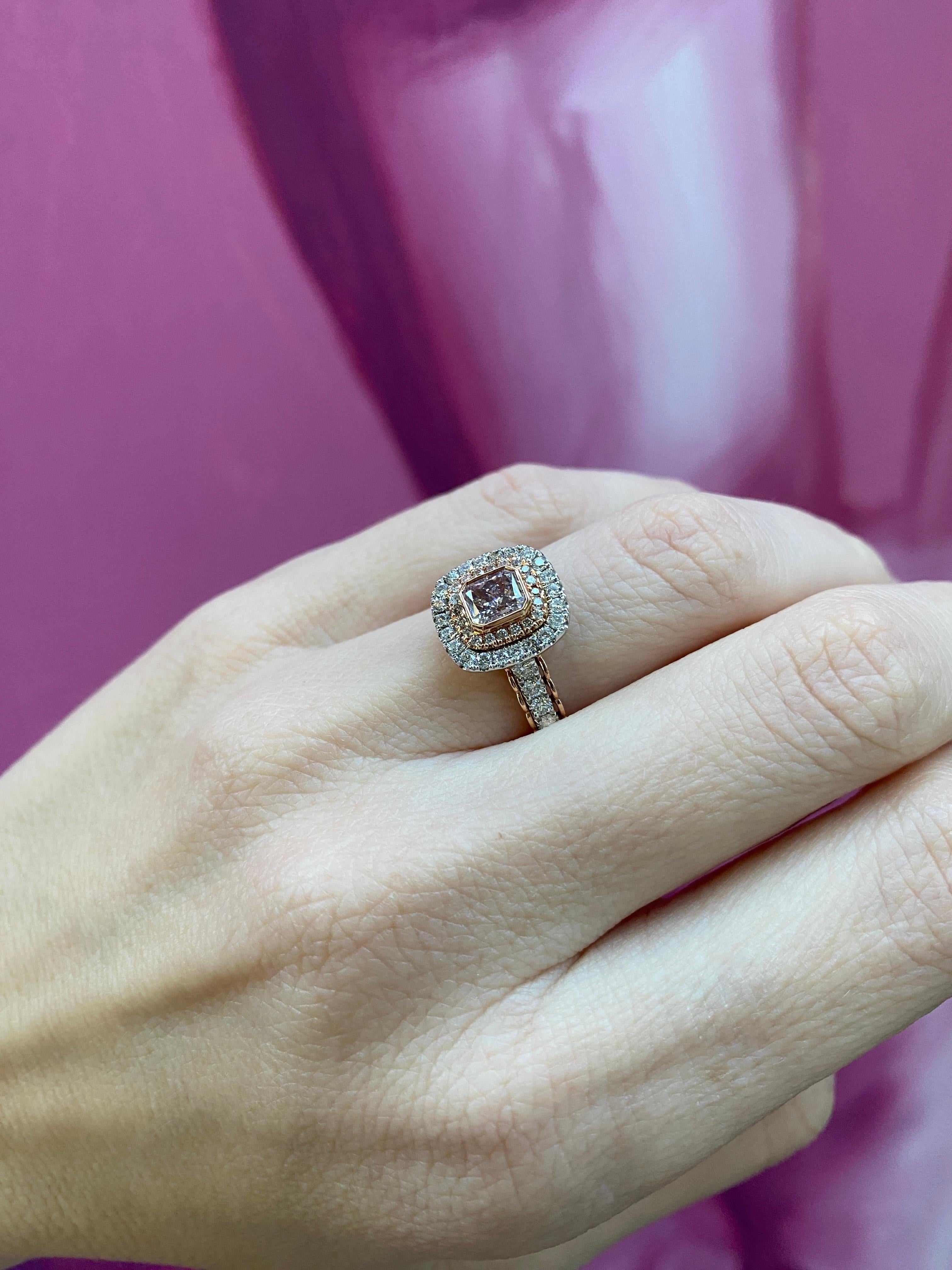 0.62 Bezel Set Radiant Cut Fancy Brownish Purple-Pink Diamond Engagement 9