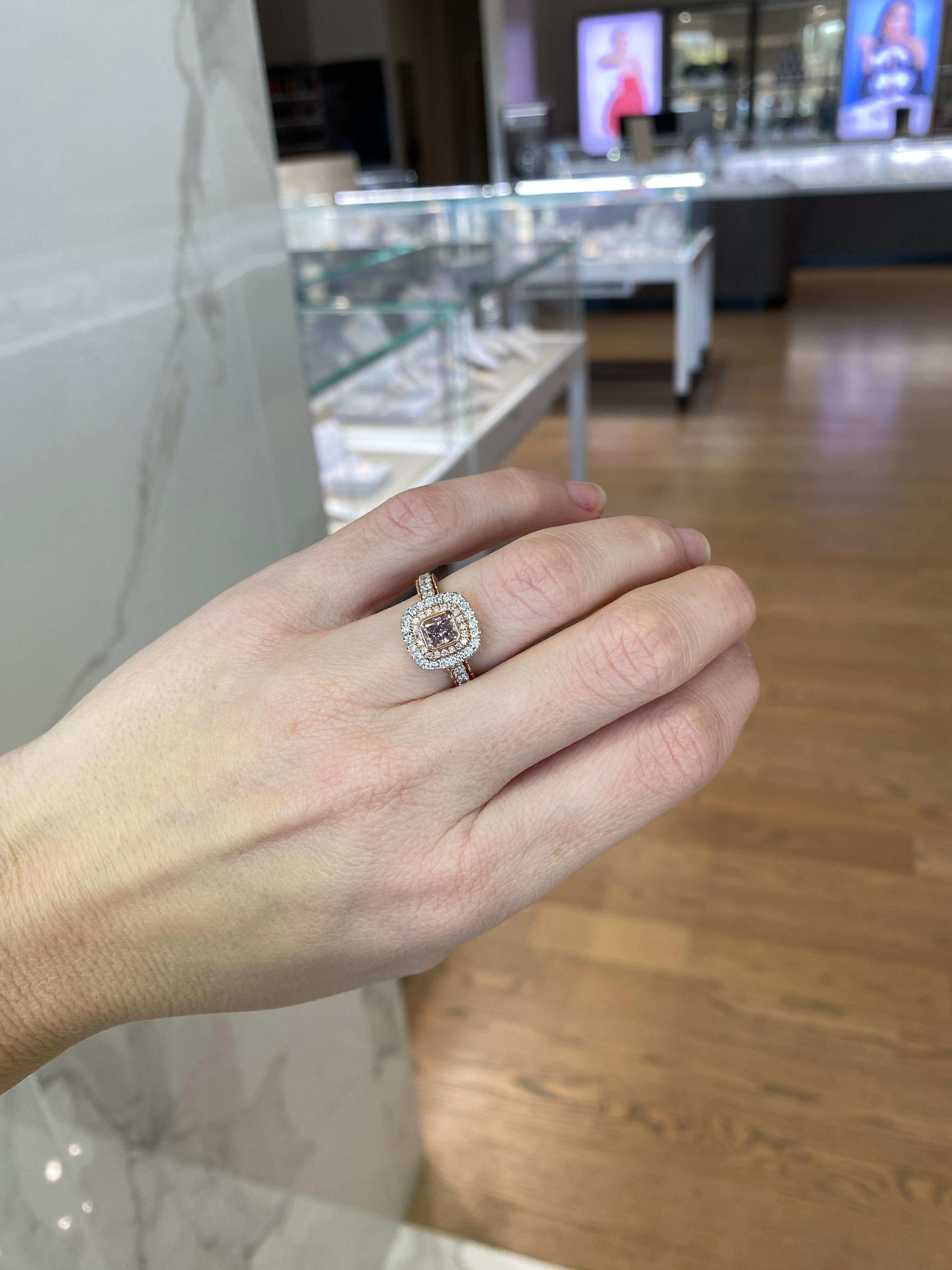 0.62 Bezel Set Radiant Cut Fancy Brownish Purple-Pink Diamond Engagement 10