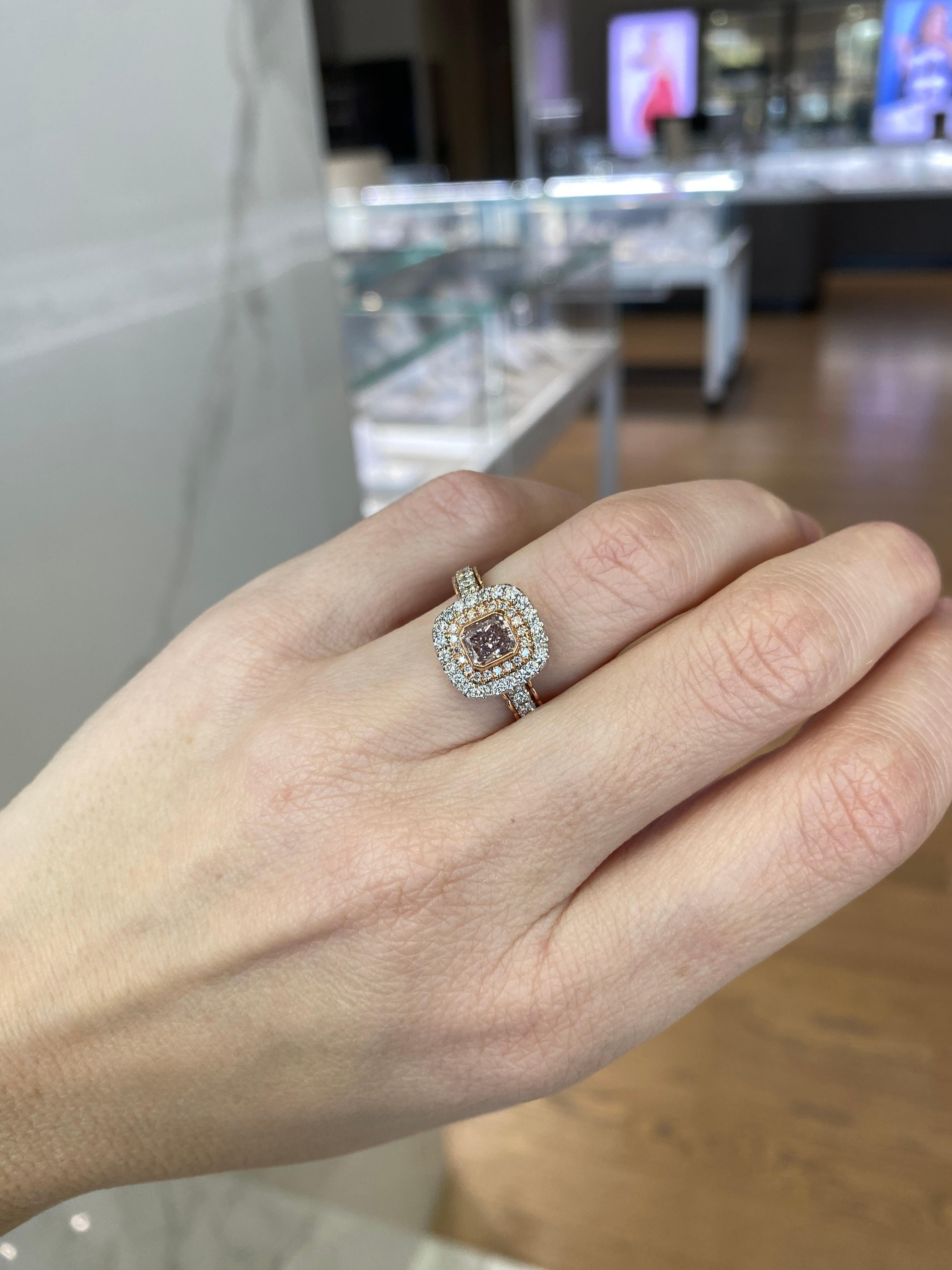 0.62 Bezel Set Radiant Cut Fancy Brownish Purple-Pink Diamond Engagement 13