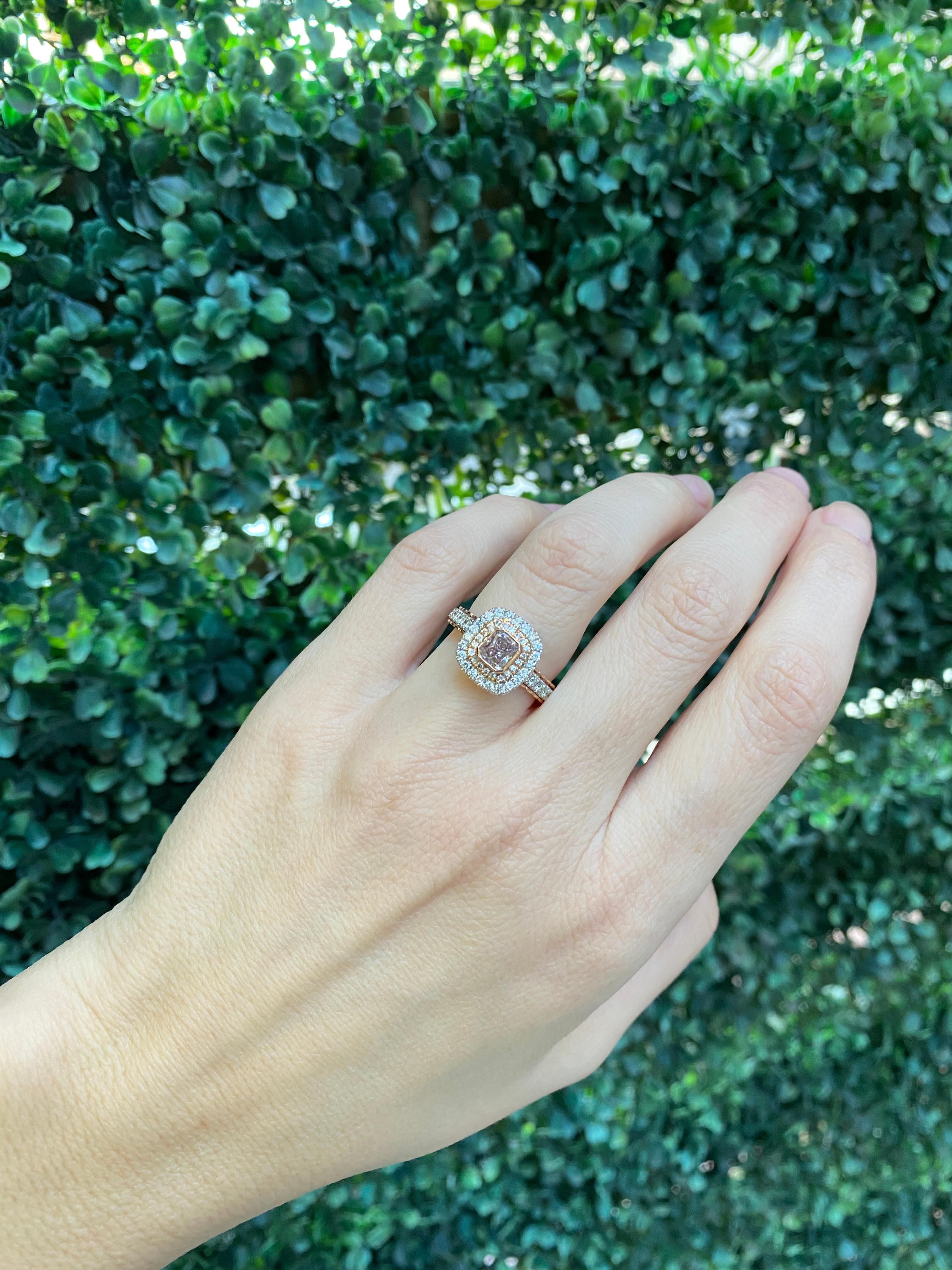 0.62 Bezel Set Radiant Cut Fancy Brownish Purple-Pink Diamond Engagement 2