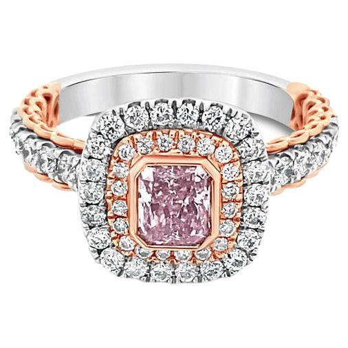 0,62 Diamant de fiançailles avec chaton taille radiant de couleur rose pourpre fantaisie