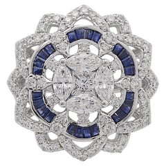 0,62 zaffiri blu baguette con 0,67 marchesa e diamanti in oro 18 carati.