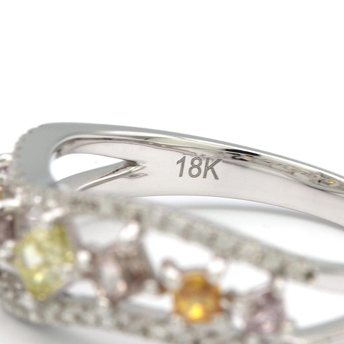 Modern 0.62 Carat 7 Multicolored Diamonds 18 Karat White Ring For Sale