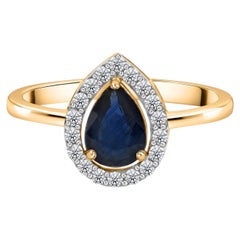 0,62 Karat Blauer Saphir 0,14 Karat SI/H Diamant Ring 14k Gelbgold Schmuck