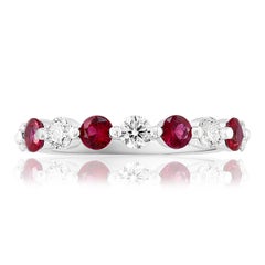 0.62 Carat Brilliant cut Ruby and Diamond 9 stone Wedding Band in 14K White Gold