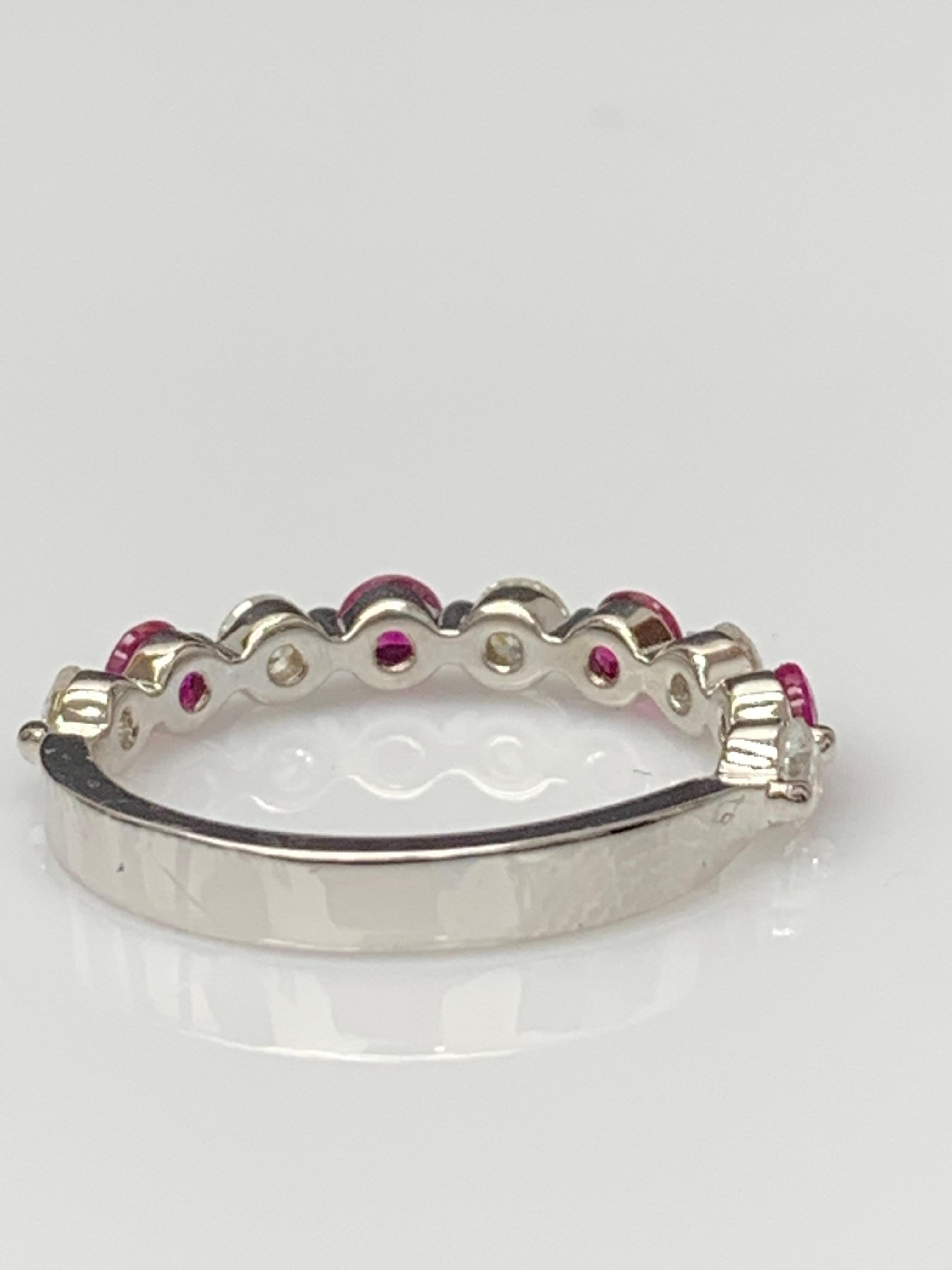 0.62 Carat Brilliant cut Ruby and Diamond 9 stone Wedding Band in 14K White Gold In New Condition For Sale In NEW YORK, NY