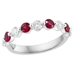 0.62 Carat Brilliant cut Ruby and Diamond 9 stone Wedding Band in 14K White Gold