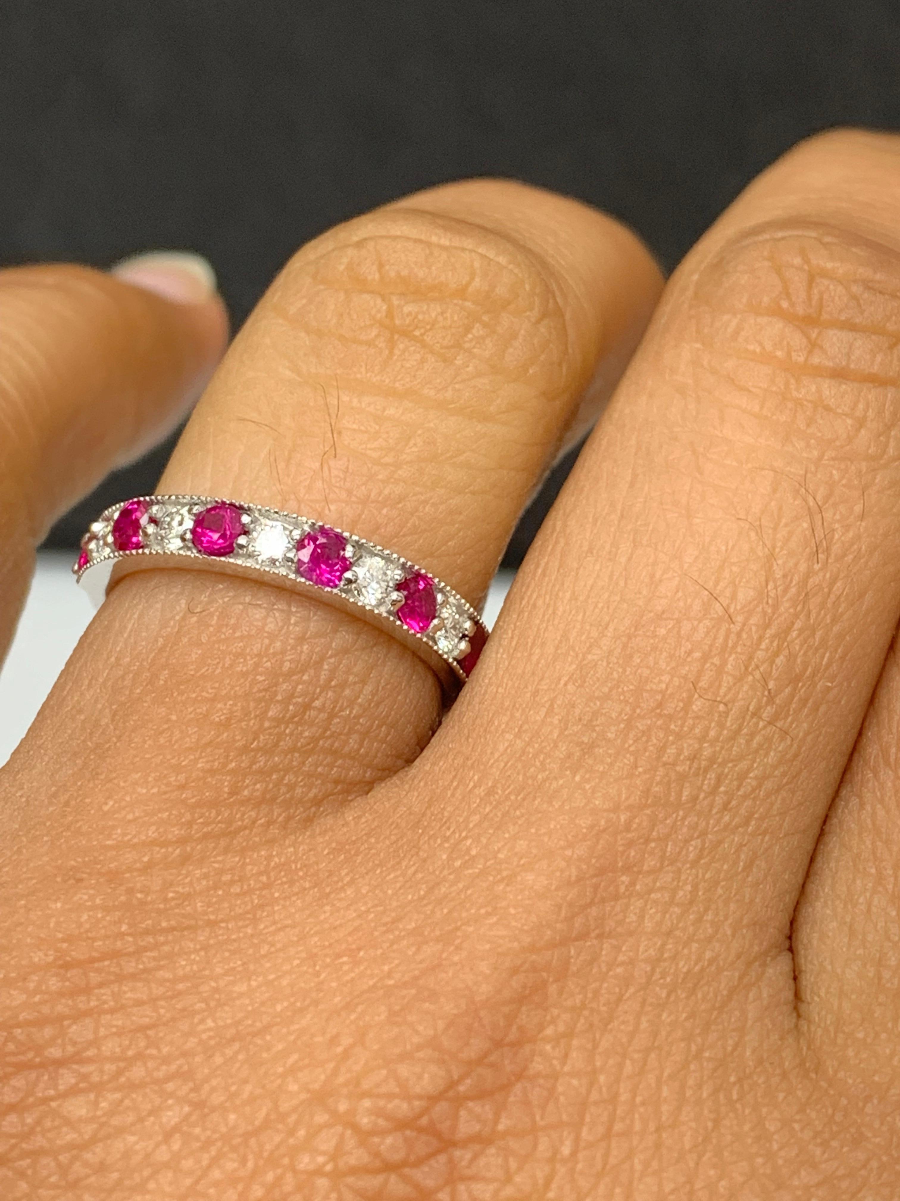 Contemporary 0.62 Carat Brilliant Cut Ruby and Diamond Band in 14K White Gold For Sale