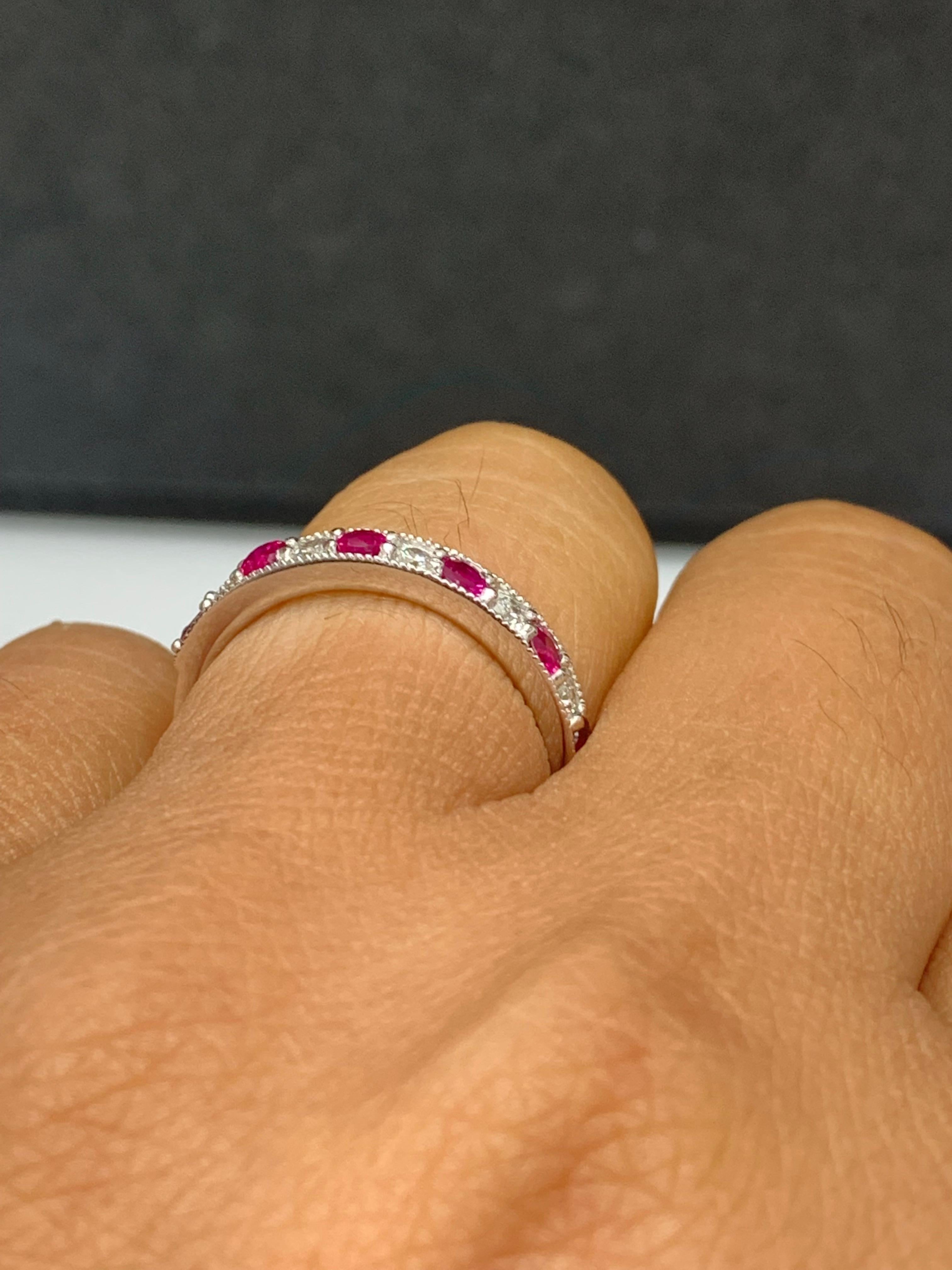 0.62 Carat Brilliant Cut Ruby and Diamond Band in 14K White Gold In New Condition For Sale In NEW YORK, NY