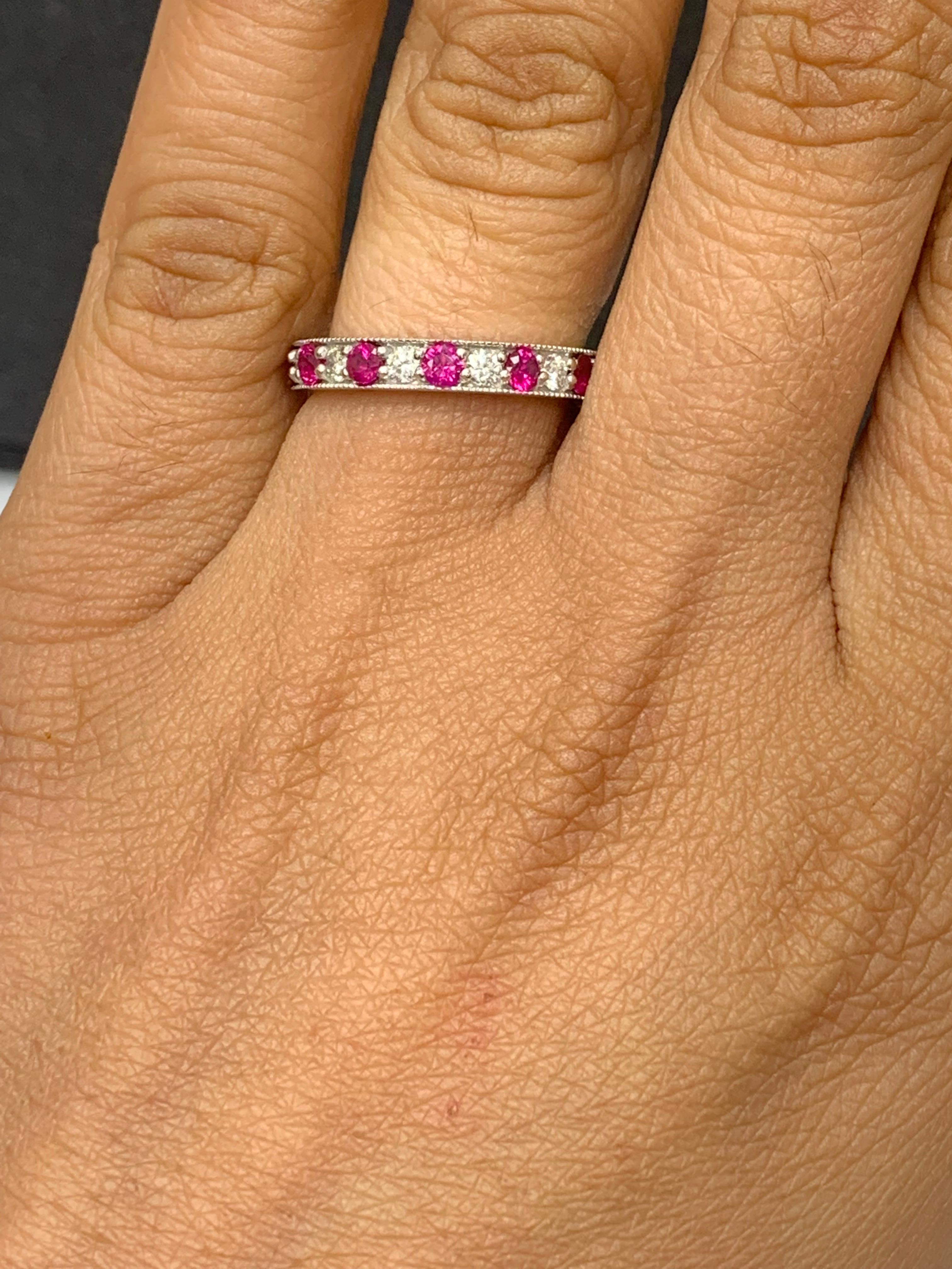 0.62 Carat Brilliant Cut Ruby and Diamond Band in 14K White Gold For Sale 1