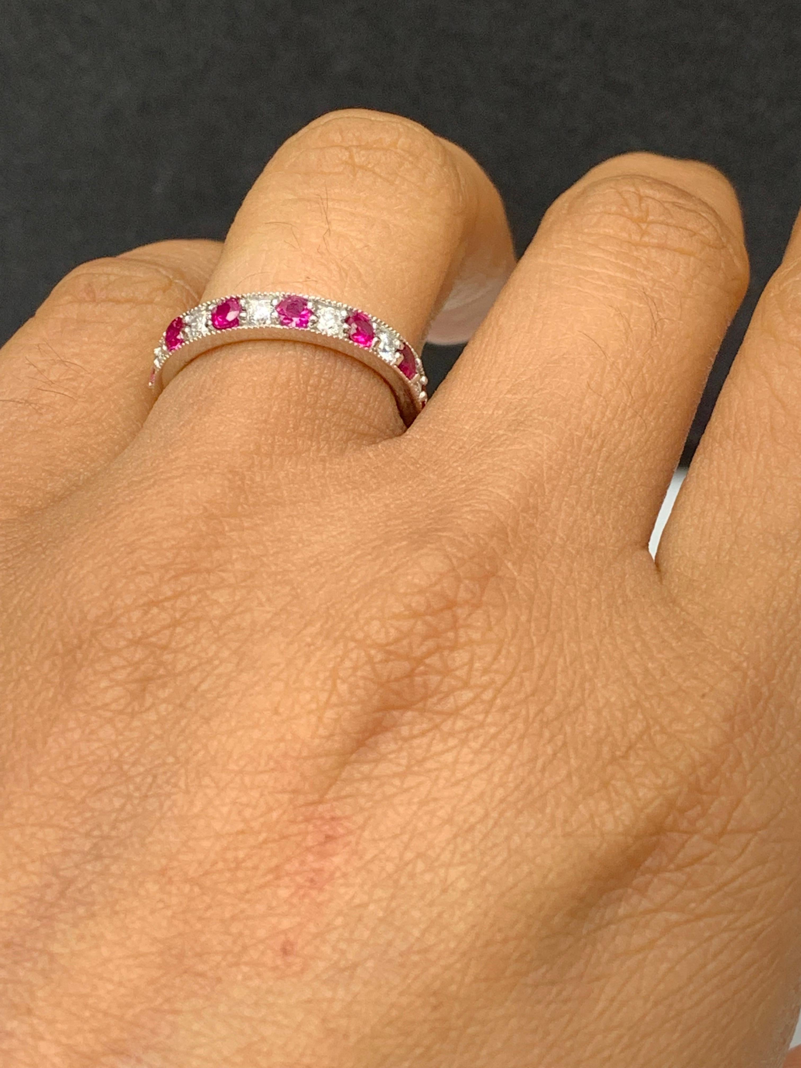 0.62 Carat Brilliant Cut Ruby and Diamond Band in 14K White Gold For Sale 2