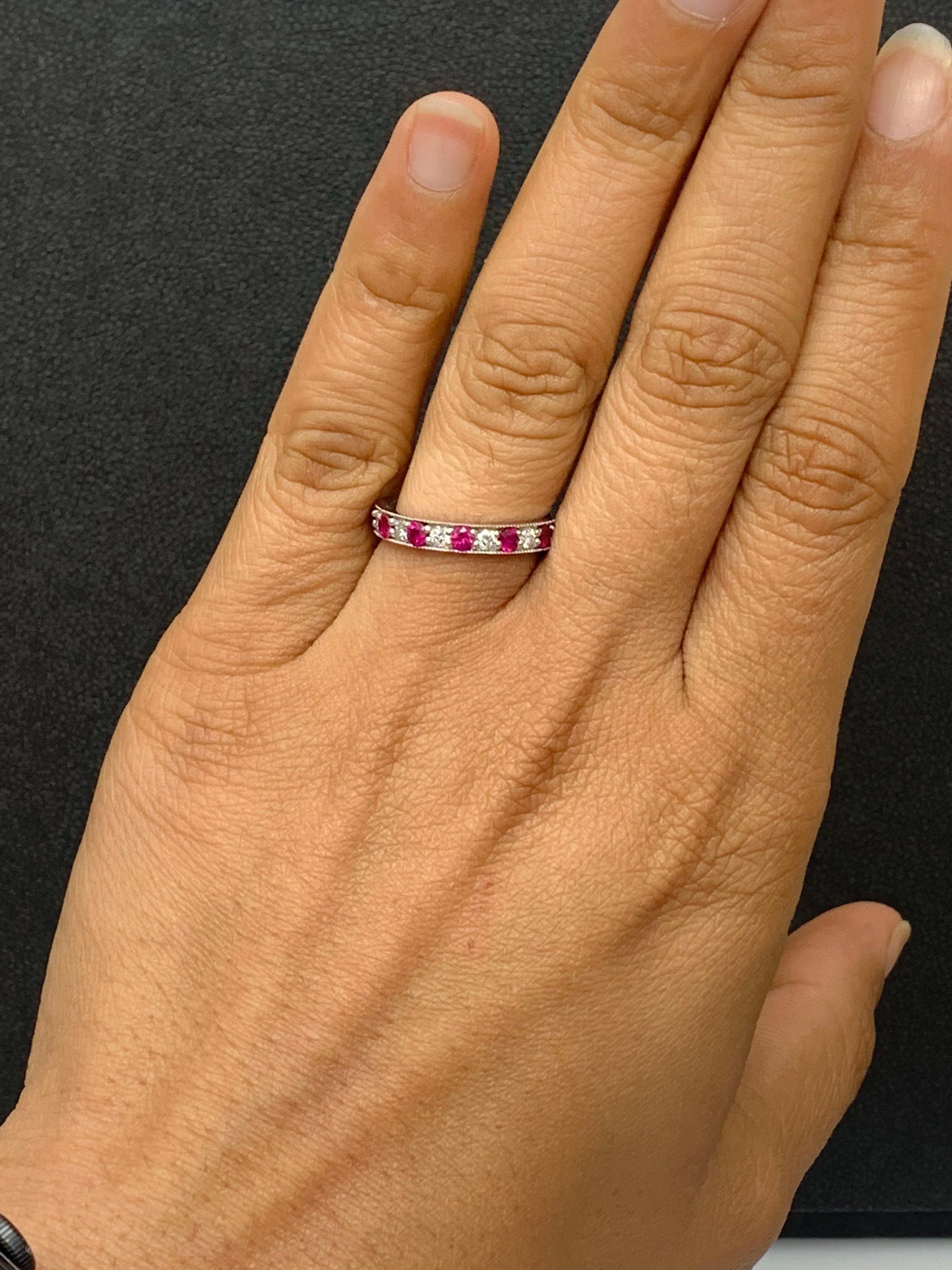 0.62 Carat Brilliant Cut Ruby and Diamond Band in 14K White Gold For Sale 4