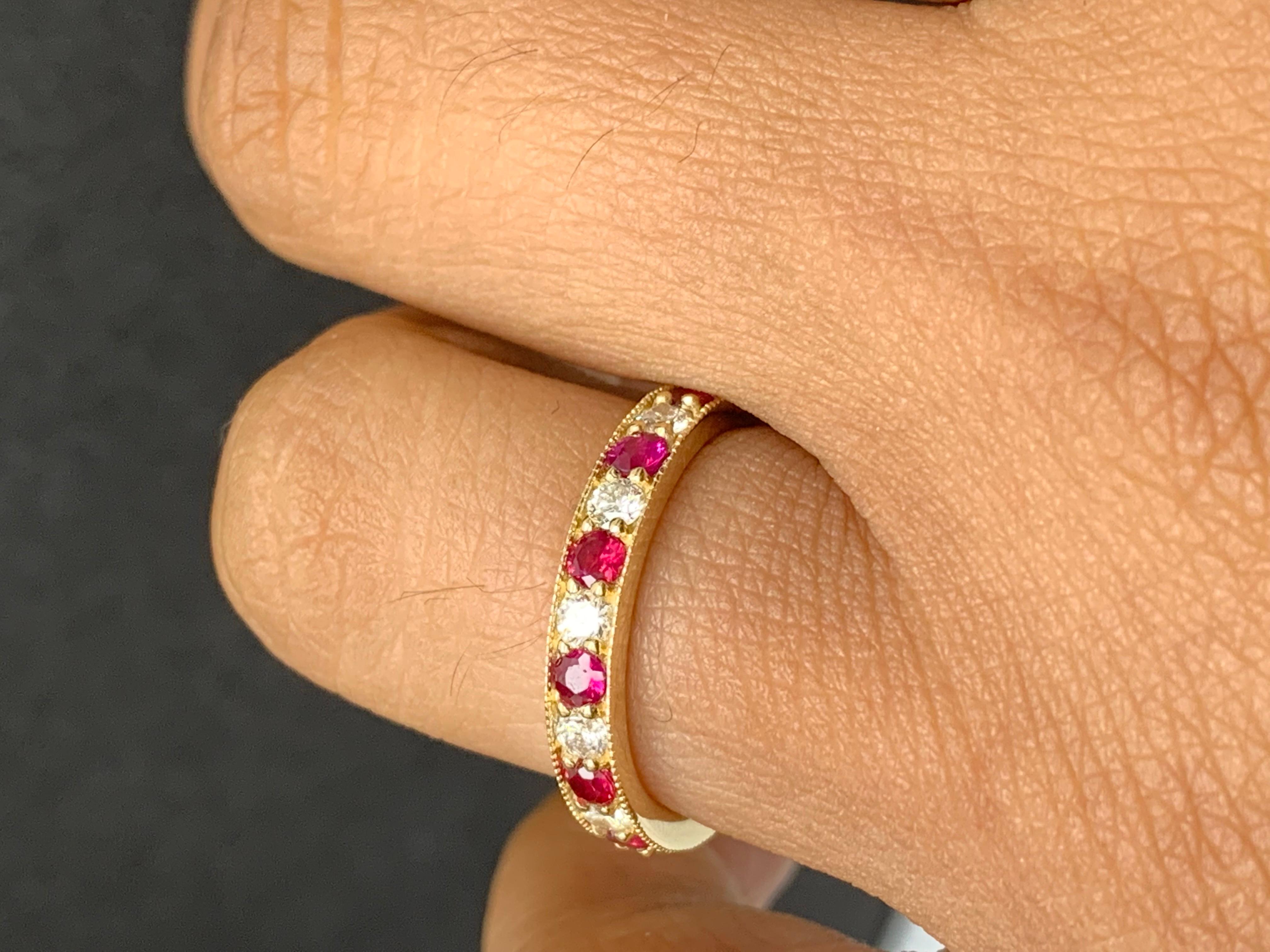 Contemporary 0.62 Carat Brilliant Cut Ruby and Diamond Band in 14K Yellow Gold For Sale