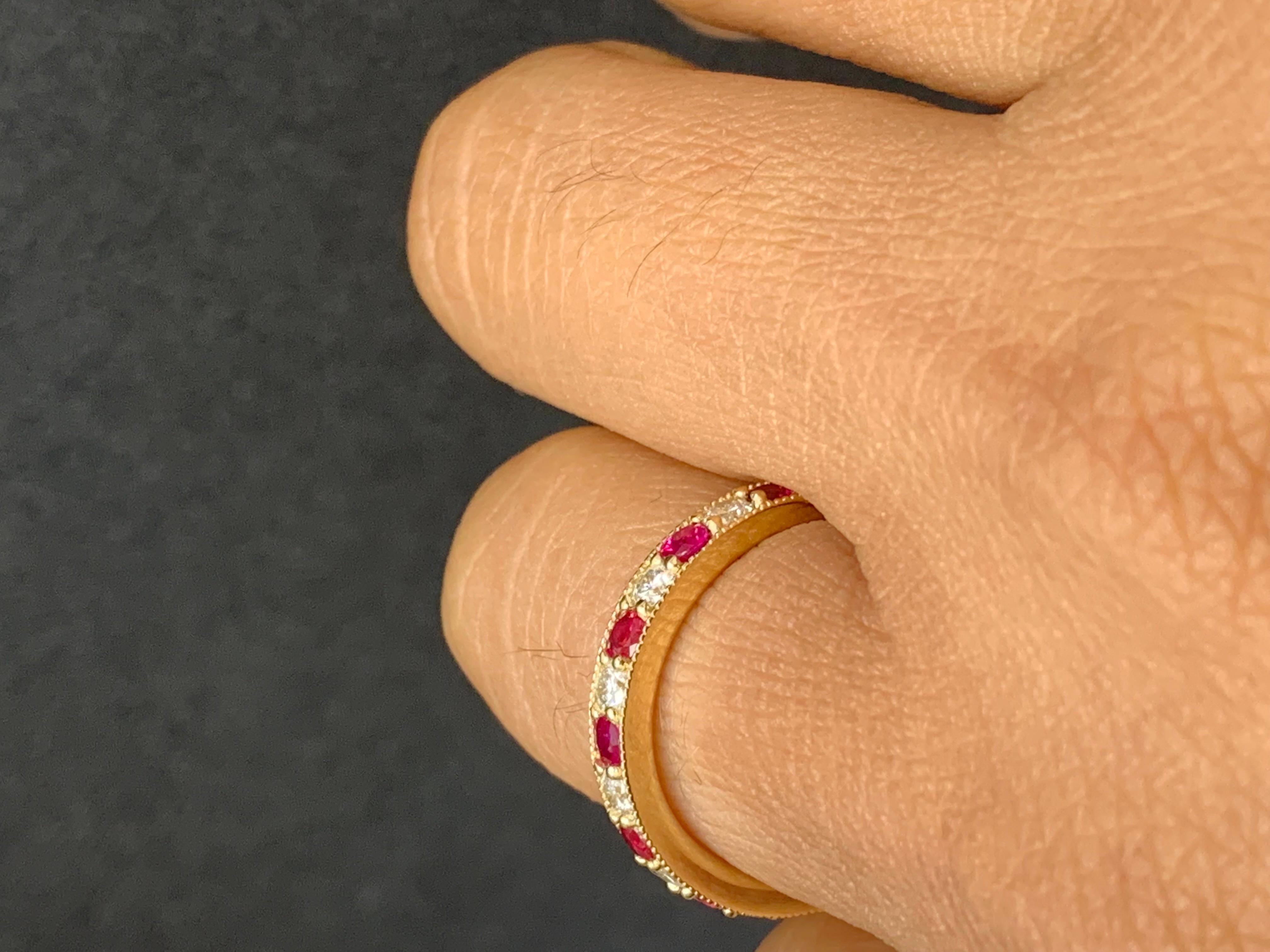 0.62 Carat Brilliant Cut Ruby and Diamond Band in 14K Yellow Gold In New Condition For Sale In NEW YORK, NY