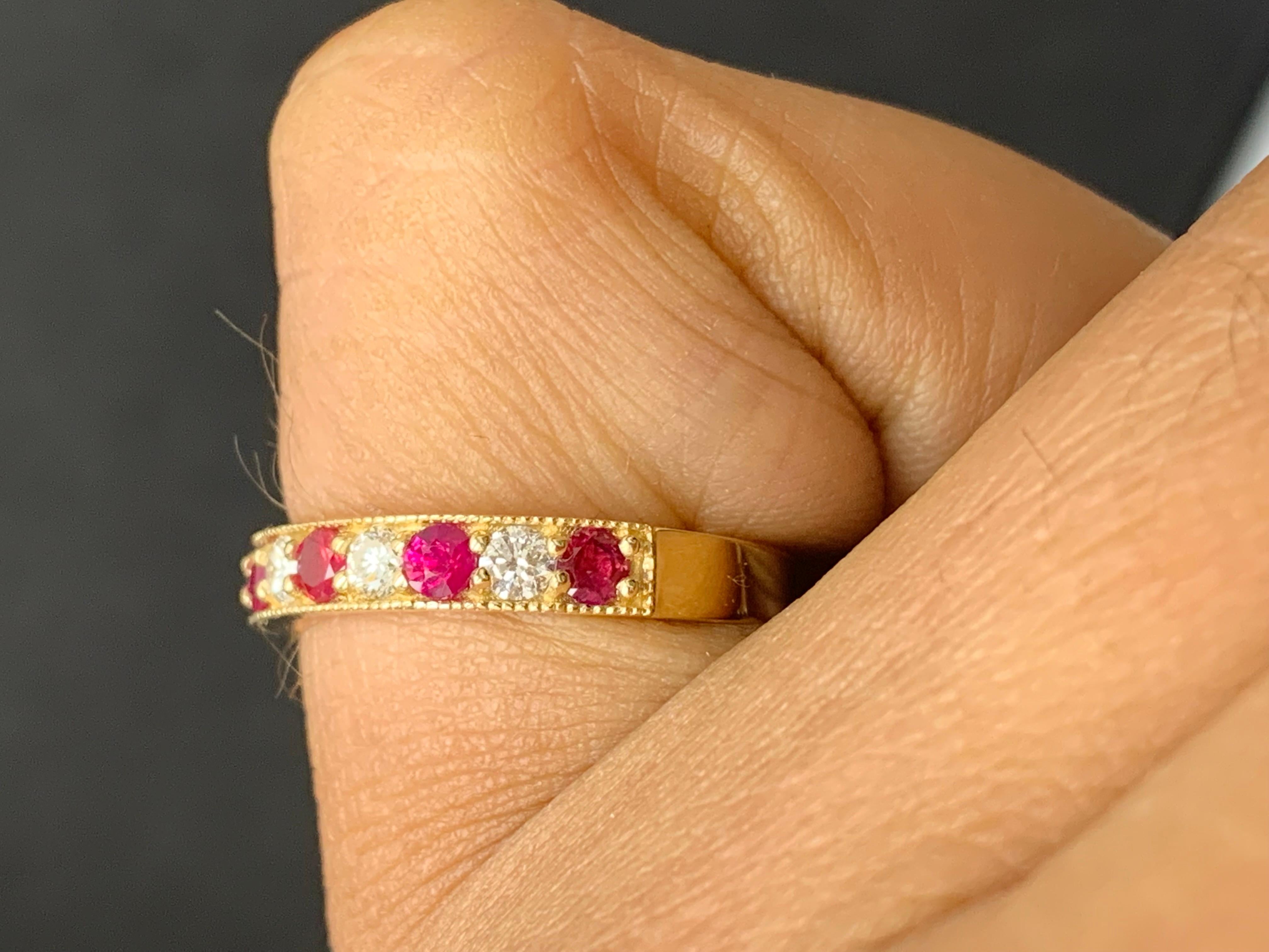 Women's 0.62 Carat Brilliant Cut Ruby and Diamond Band in 14K Yellow Gold For Sale