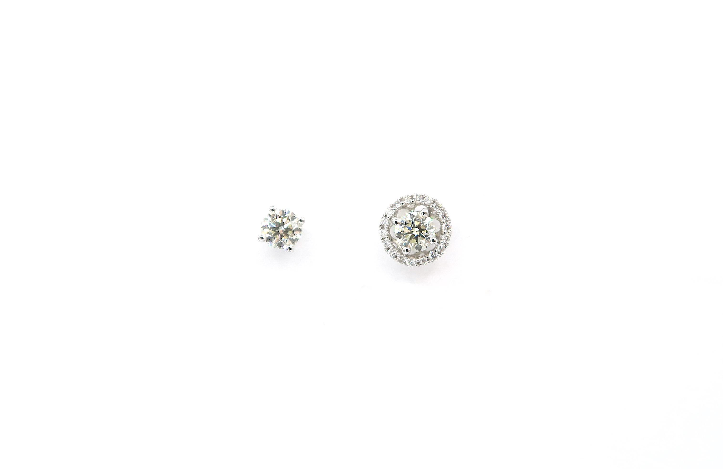 Contemporary 0.62 Carat Diamond 18 Karat Gold Studs with Diamond Halo Jackets