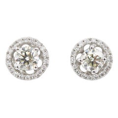 0.62 Carat Diamond 18 Karat Gold Studs with Diamond Halo Jackets