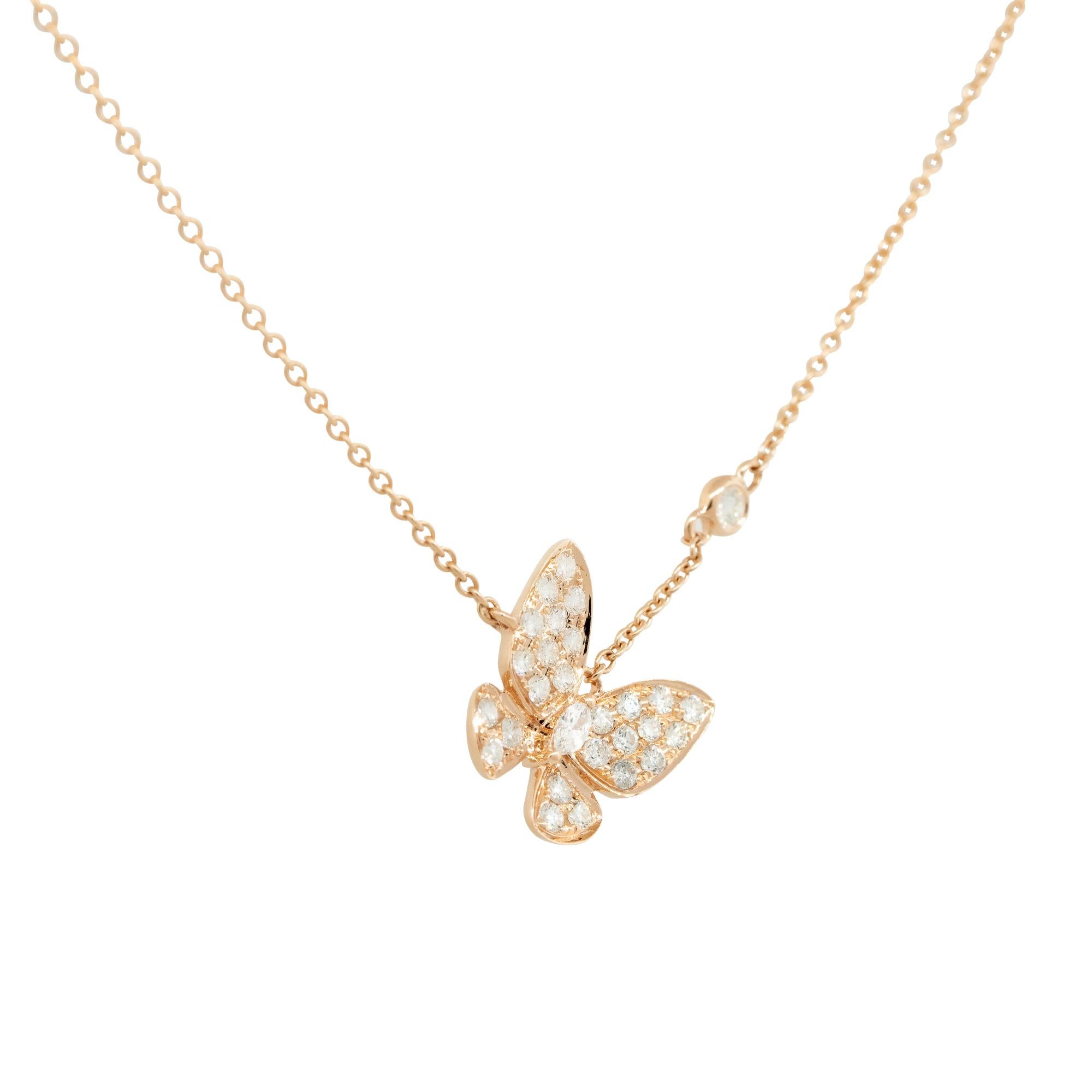 Modern 0.62 Carat Diamond Butterfly with Diamond Station Necklace 18 Karat in Stock For Sale