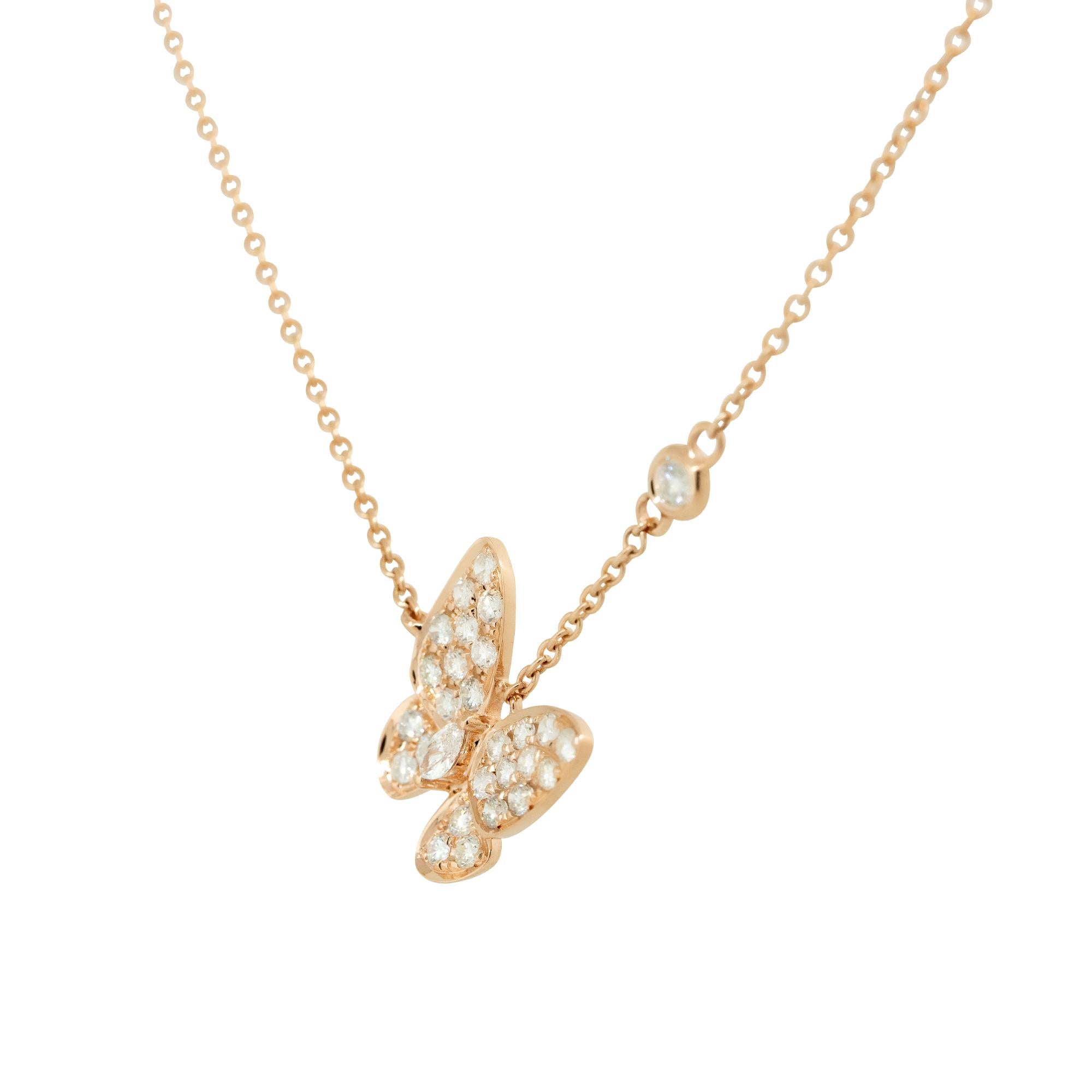 Round Cut 0.62 Carat Diamond Butterfly with Diamond Station Necklace 18 Karat in Stock For Sale