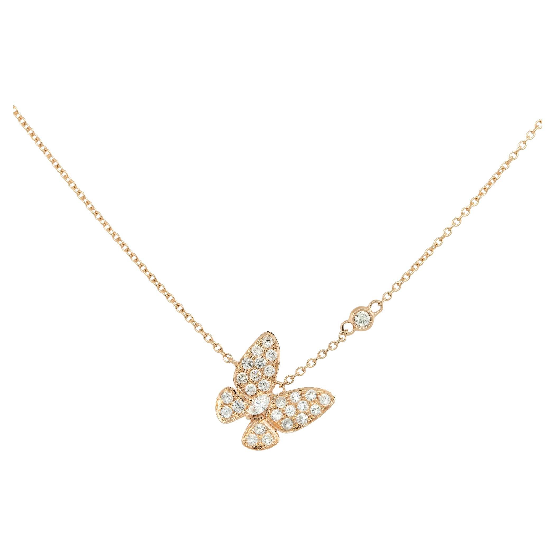 0.62 Carat Diamond Butterfly with Diamond Station Necklace 18 Karat in Stock For Sale