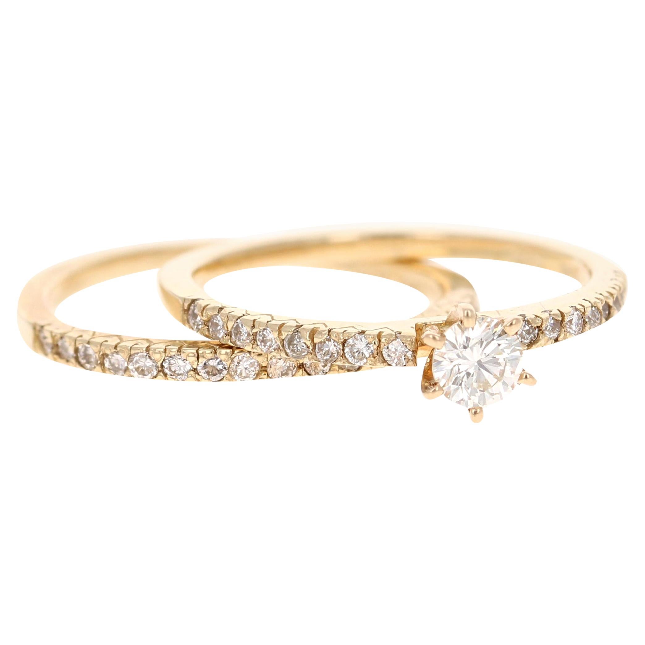 Parure de mariage en or jaune 14 carats avec diamants de 0,62 carat en vente