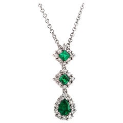 0.62 Carat Diamonds 0.71 CT Colombian Emerald 14K White Gold Drop Necklace