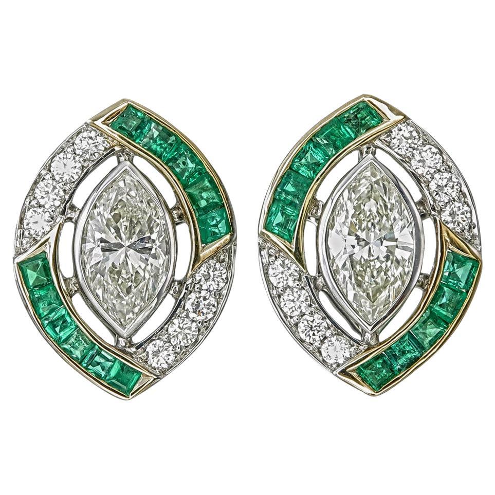 0.62 Carat Emerald And Diamond Earrings In 18 Karat White Gold
