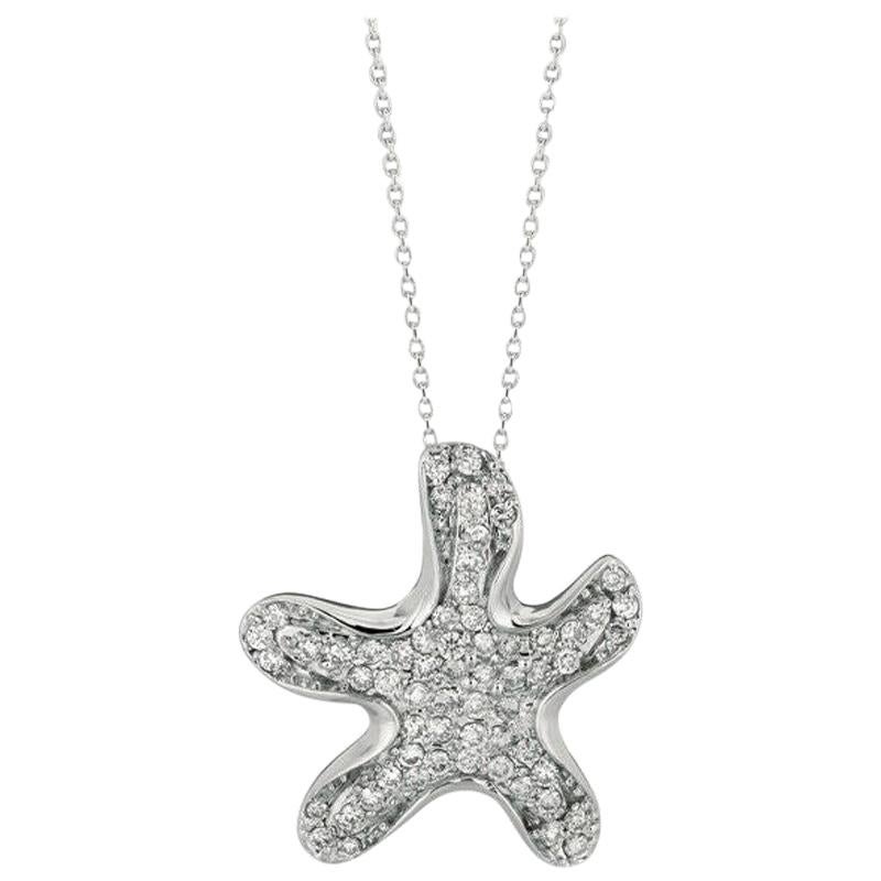 0.62 Carat Natural Diamond Starfish Necklace 14 Karat White Gold For Sale