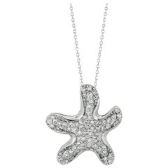 0.62 Carat Natural Diamond Starfish Necklace 14 Karat White Gold