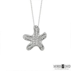 0.62 Carat Natural Diamond Starfish Necklace 14 Karat White Gold