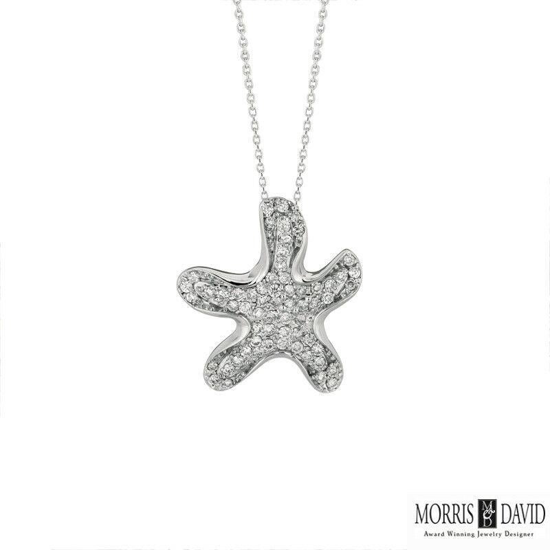 Contemporary 0.62 Carat Natural Diamond Starfish Necklace 14 Karat White Gold For Sale