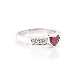 0.62 Carat, Natural, Heart-Shape Ruby and Diamond Ring Set in 18k White Gold