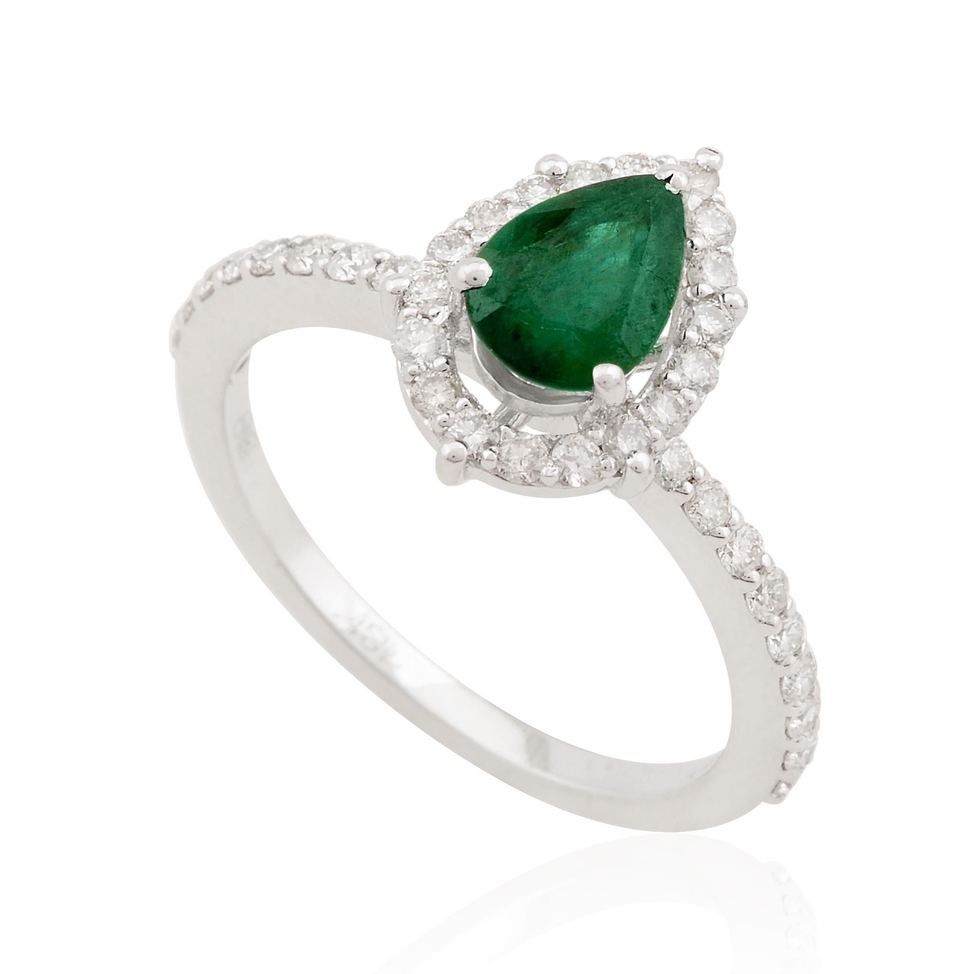 in vendita:  Anello con smeraldo a pera da 0,62 carati 0,43 carati Pave di diamanti Gioielli in oro bianco 18 carati 3