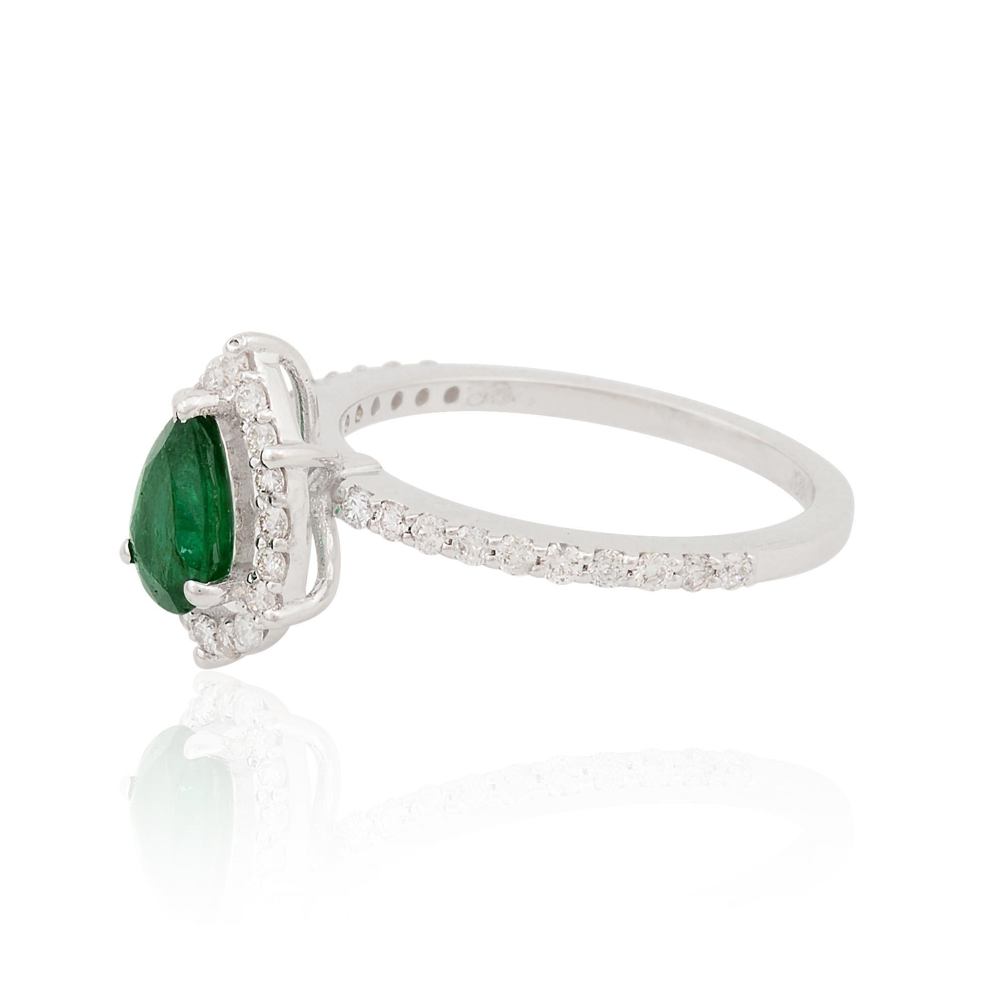 in vendita:  Anello con smeraldo a pera da 0,62 carati 0,43 carati Pave di diamanti Gioielli in oro bianco 18 carati 4