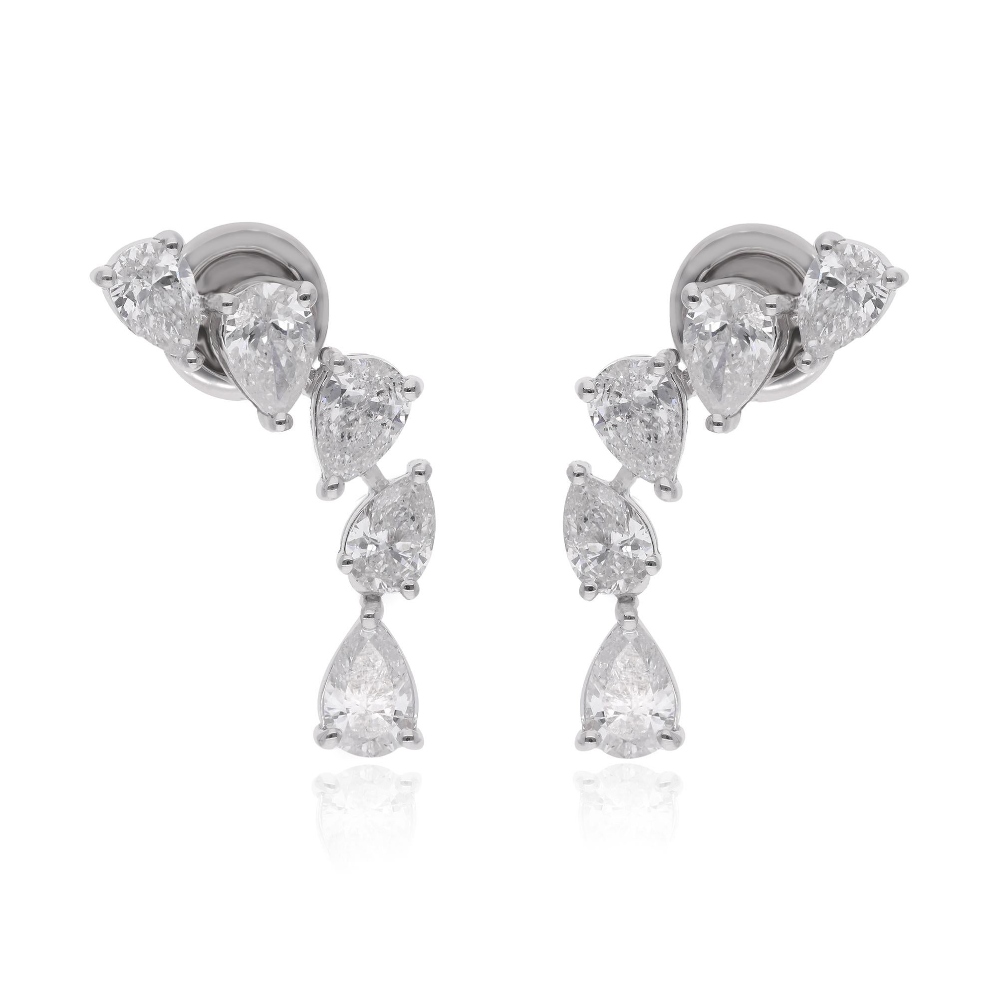 Moderne 0.62 Carat Pear Shape Diamond Dangle Ears 14 Karat White Gold Fine Jewelry (Boucles d'oreilles pendantes avec diamant en forme de poire) en vente