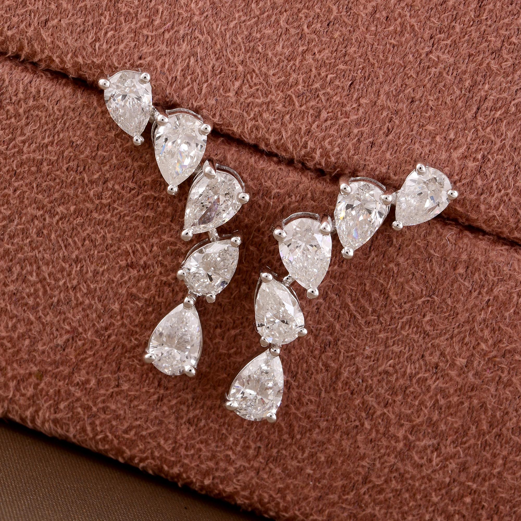 Taille poire 0.62 Carat Pear Shape Diamond Dangle Ears 14 Karat White Gold Fine Jewelry (Boucles d'oreilles pendantes avec diamant en forme de poire) en vente
