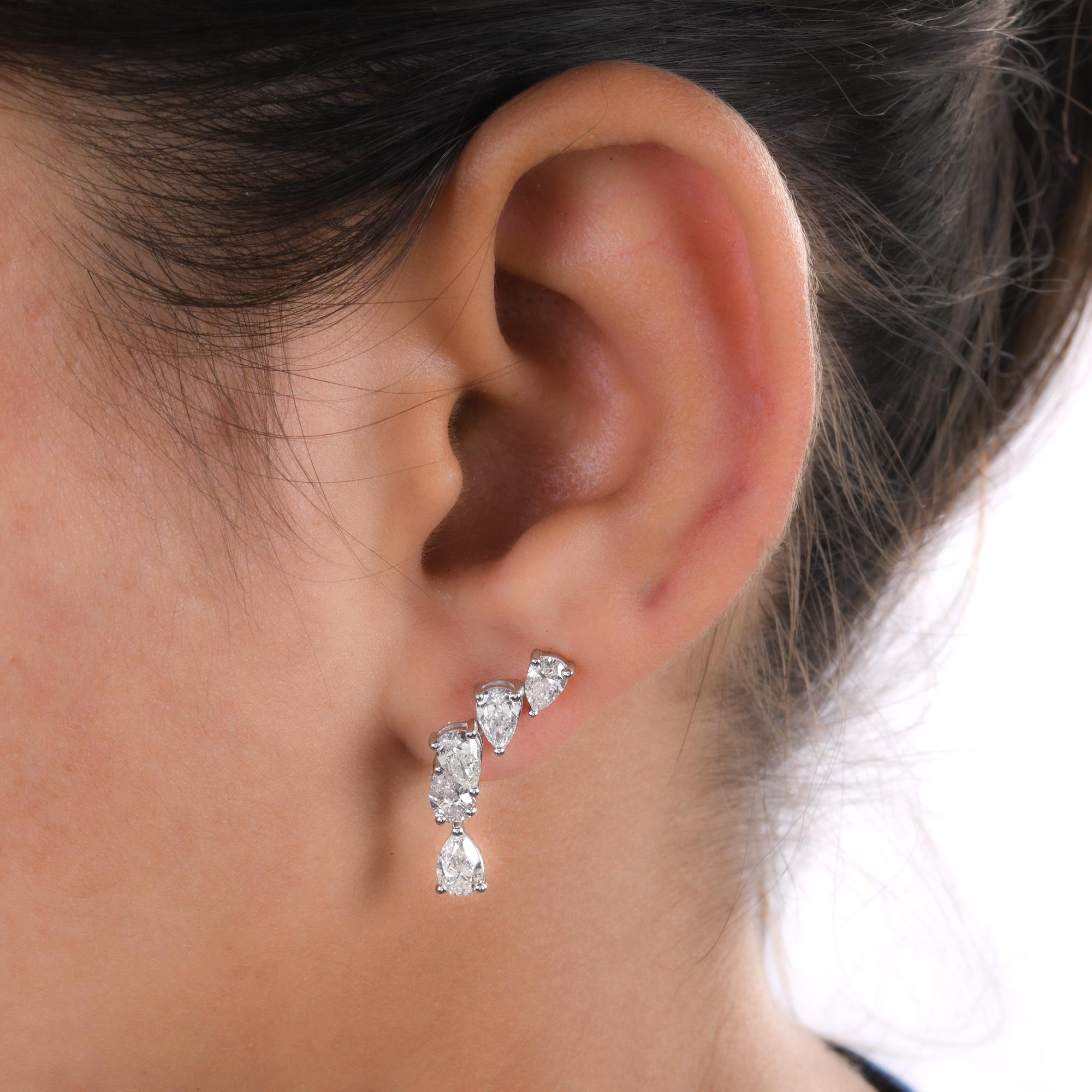 Women's 0.62 Carat Pear Shape Diamond Dangle Earrings 14 Karat White Gold Fine Jewelry For Sale