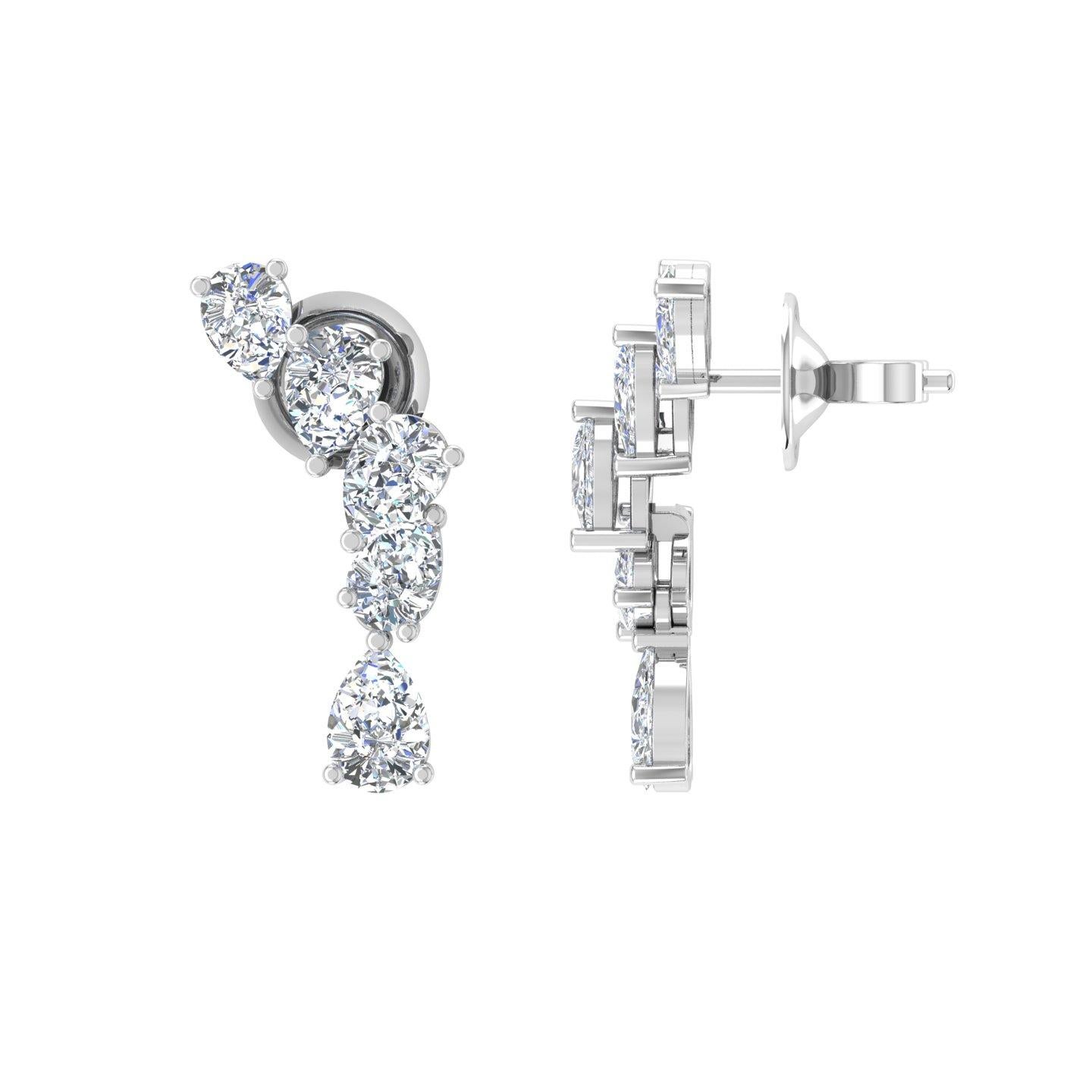 0.62 Carat Pear Shape Diamond Dangle Earrings 14 Karat White Gold Fine Jewelry For Sale 2
