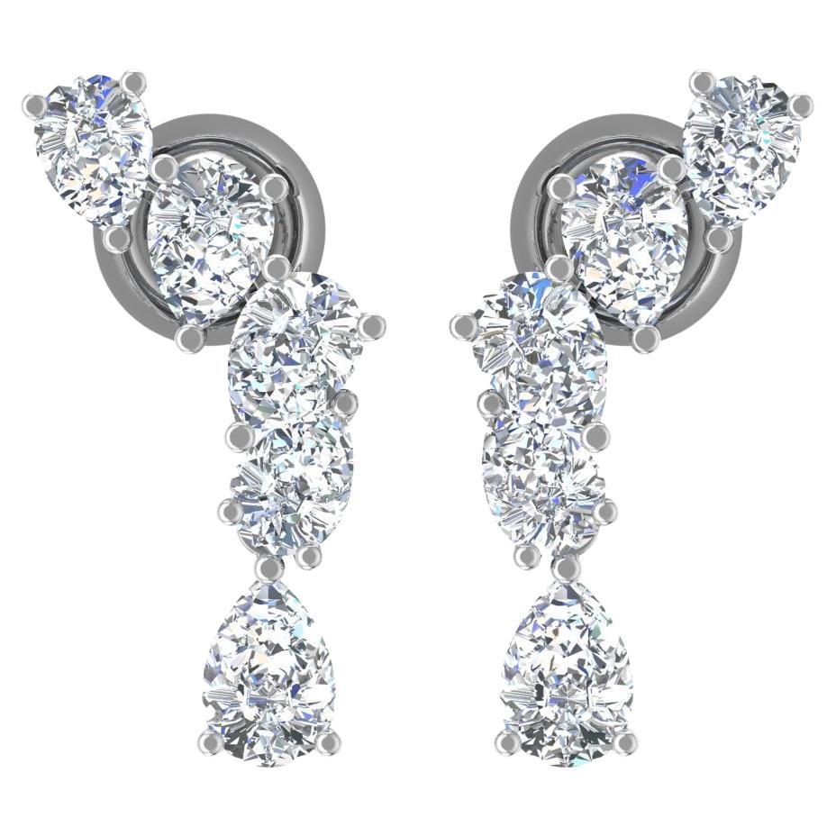 0.62 Carat Pear Shape Diamond Dangle Earrings 14 Karat White Gold Fine Jewelry For Sale