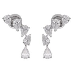 0.62 Carat Pear Shape Diamond Dangle Earrings 14 Karat White Gold Fine Jewelry