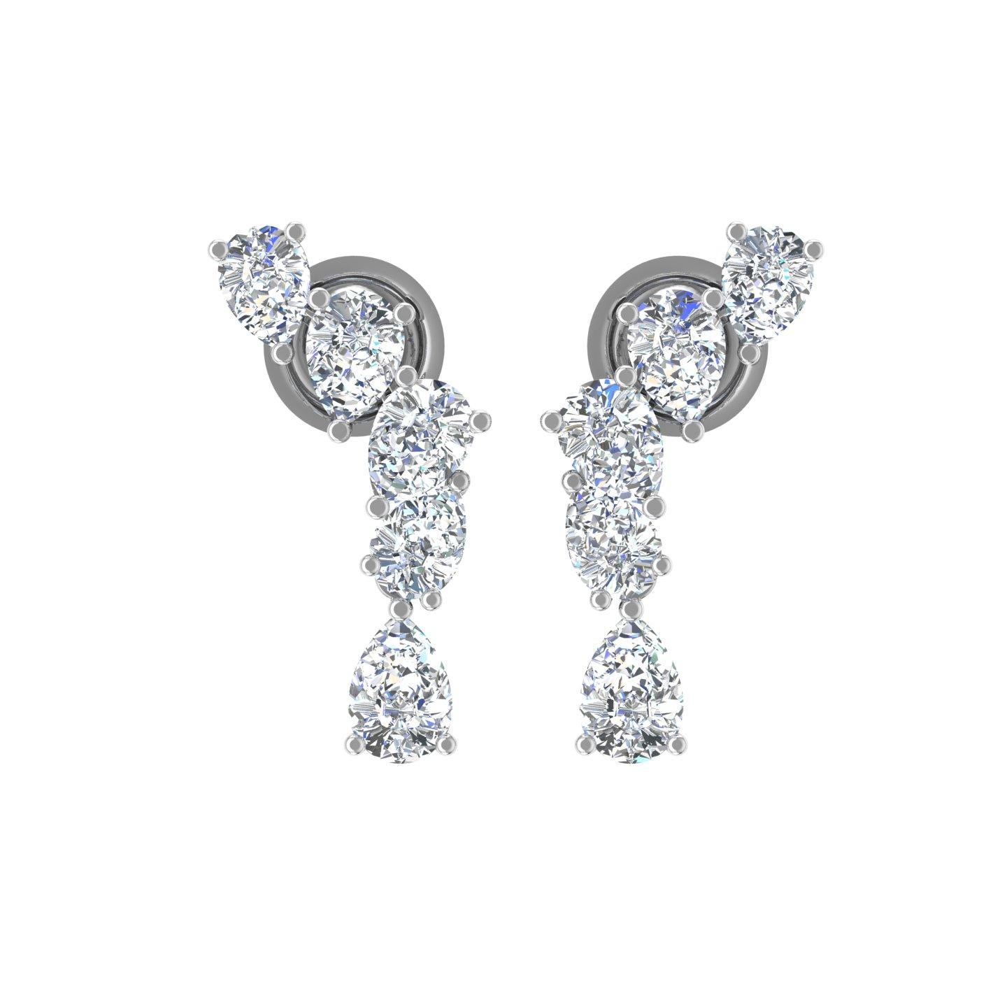 0.62 Carat Pear Shape Diamond Dangle Earrings 18 Karat White Gold Fine Jewelry For Sale 2