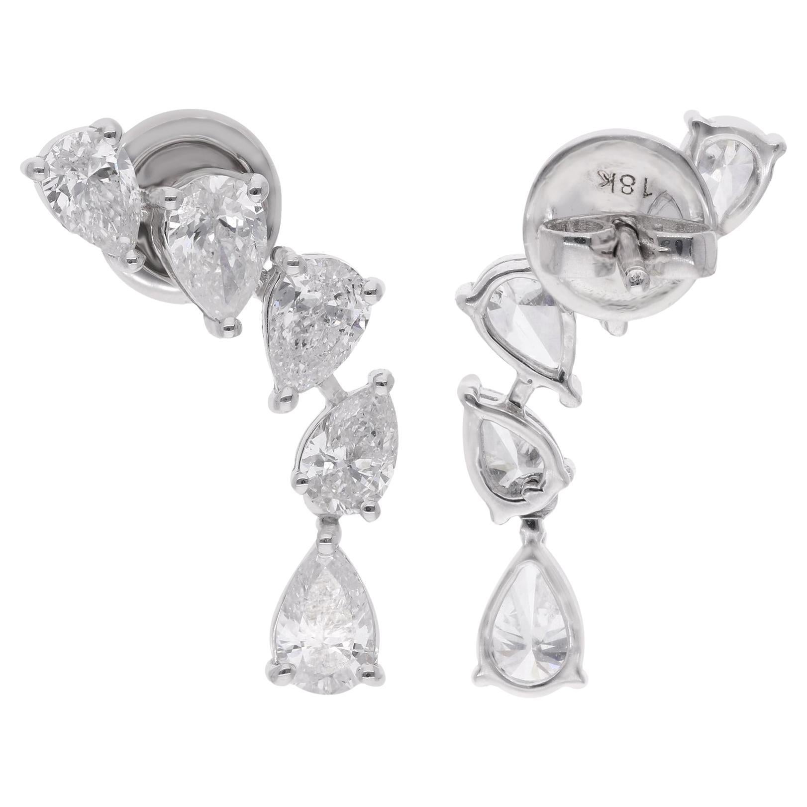 0.62 Carat Pear Shape Diamond Dangle Earrings 18 Karat White Gold Fine Jewelry For Sale