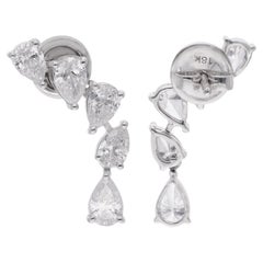 0.62 Carat Pear Shape Diamond Dangle Earrings 18 Karat White Gold Fine Jewelry