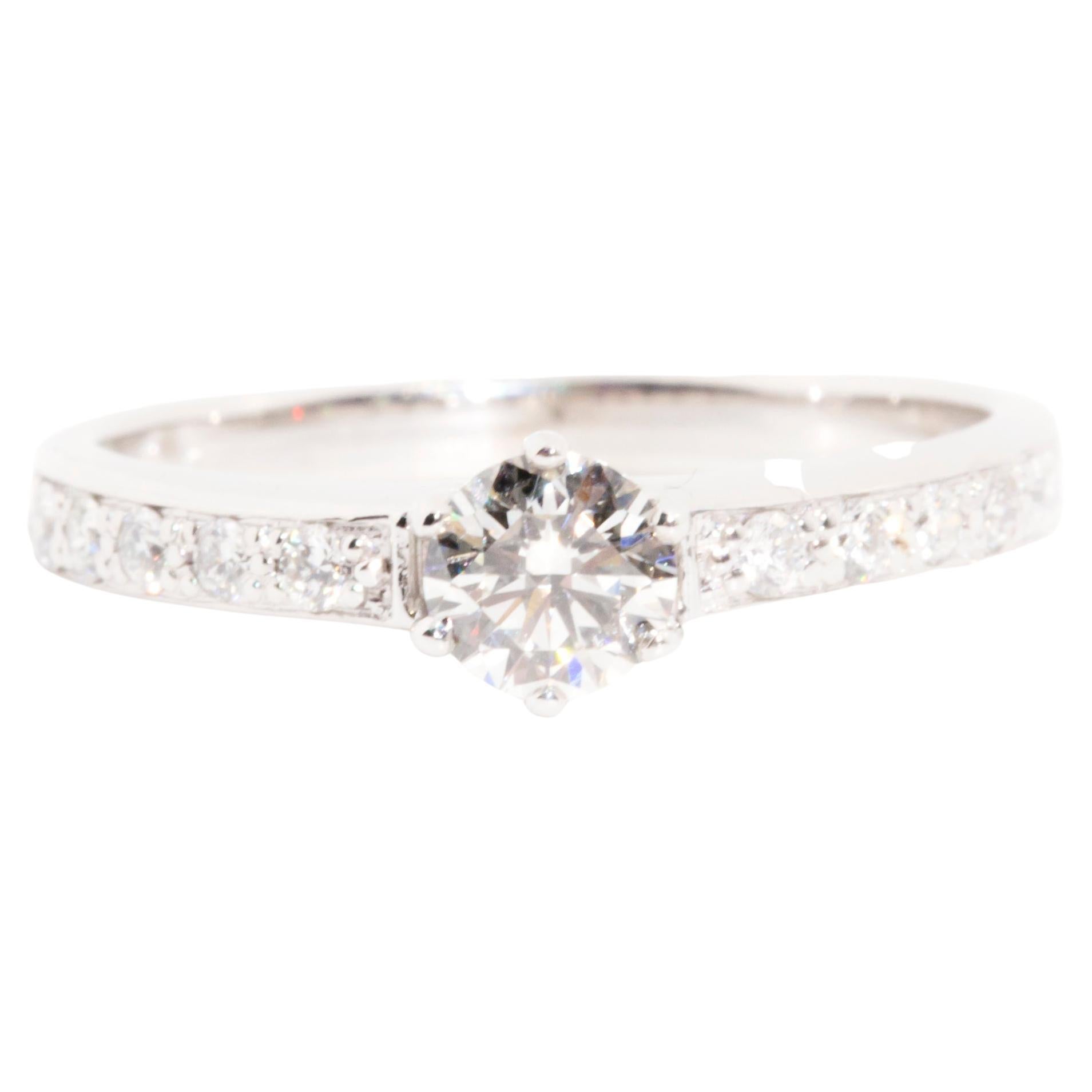 0.62 Carat Round Brilliant Diamond Engagement Ring in 18 Carat White Gold For Sale